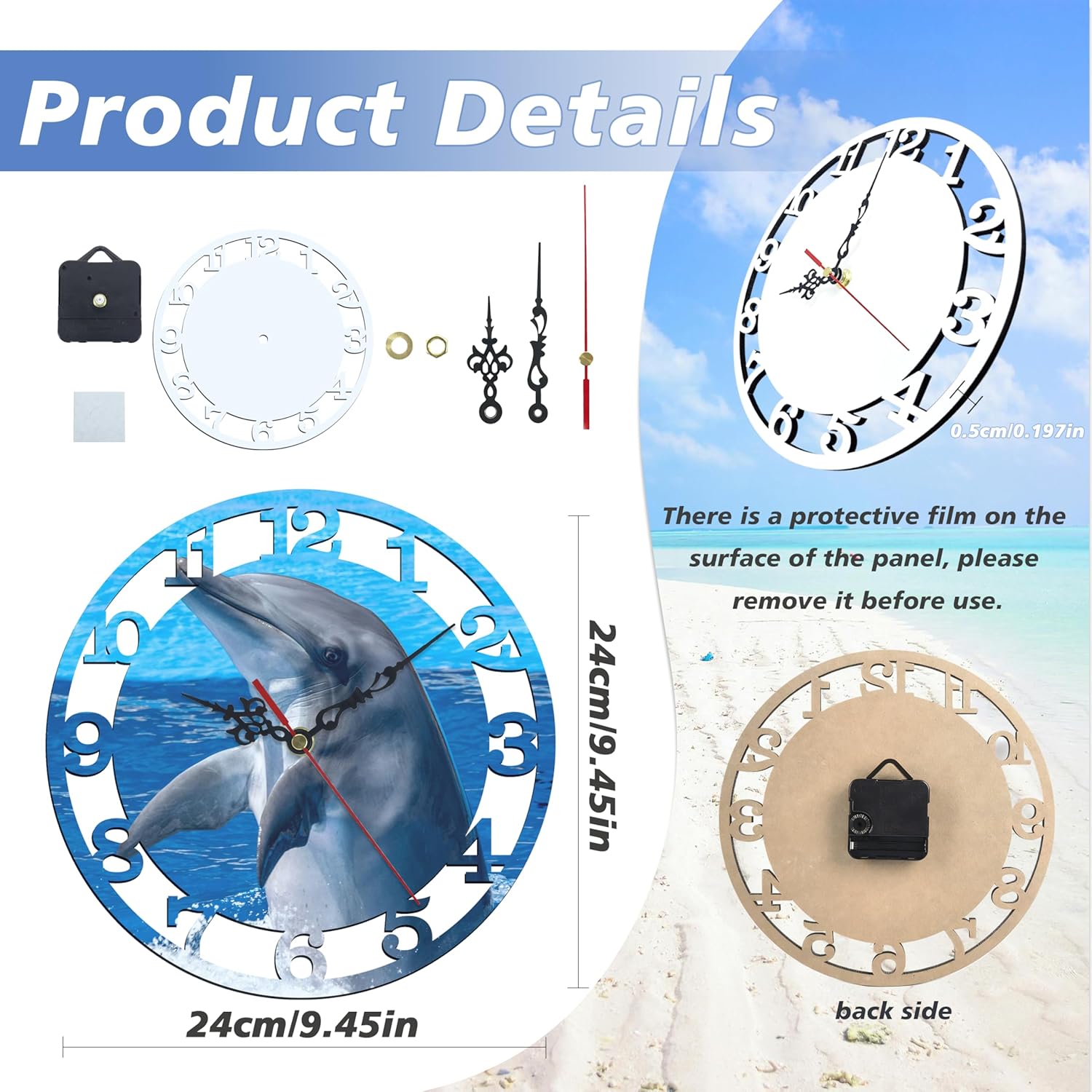 4Pcs Sublimation Wall Clock Blanks Bulk Wood DIY Wall Clock Round Printing Battery Operated for Easter Halloween Christmas Thanksgiving Day School Home Decor(9.45 Inch)