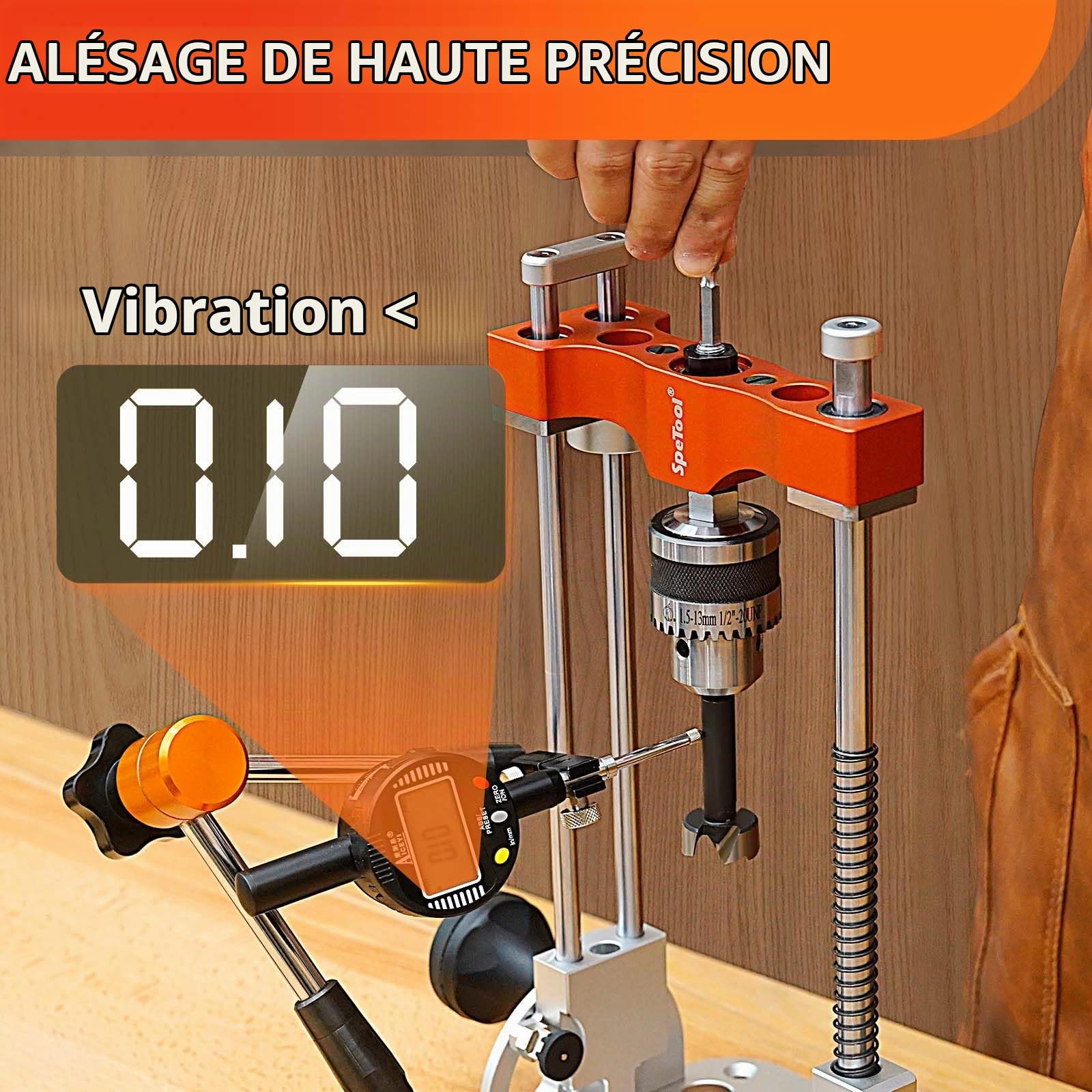 SpeTool Support de perçage pour visseuse sans fil avec roulements à billes, barres de guidage, mandrin de 1/2", support de perçage réglable de 0 à 60 °, support de perçage mobile pour perçage droit