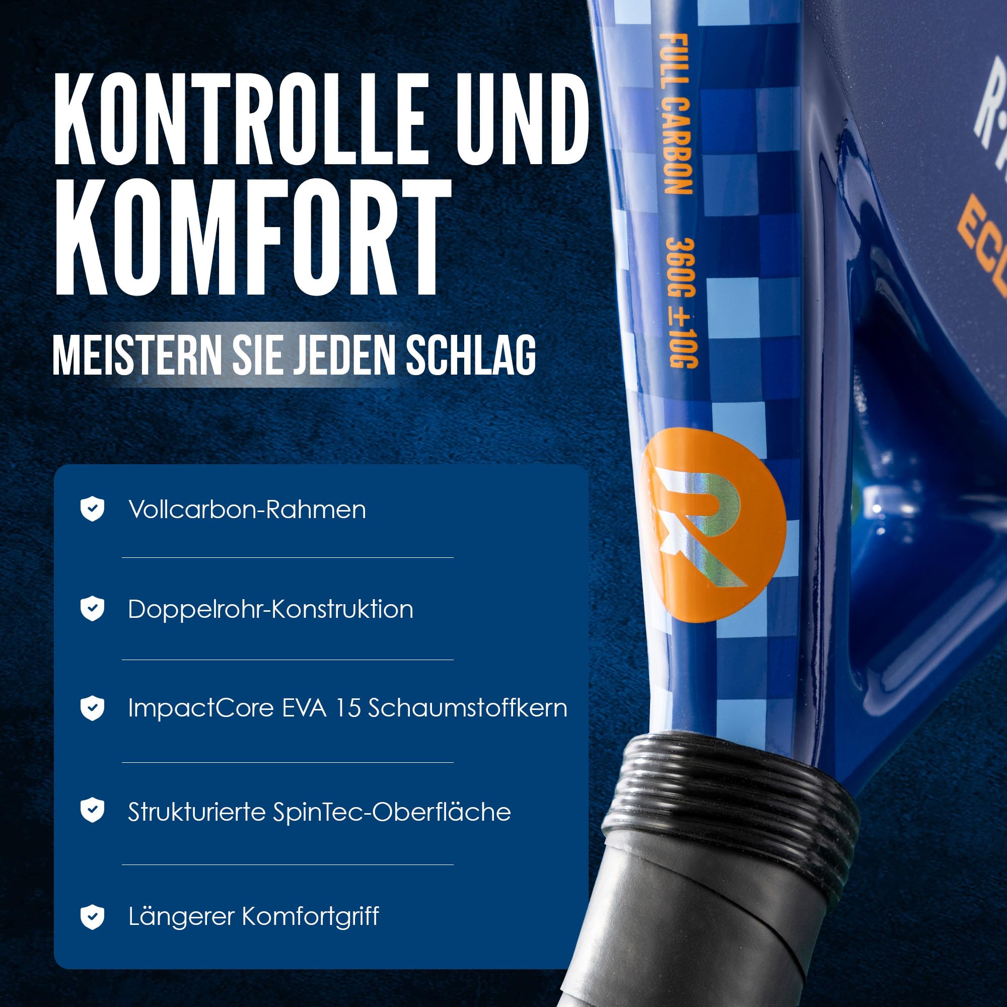 Raquex Eclipse Padelschläger – Vollcarbon, Padelschläger für Anfänger und Fortgeschrittene, für Damen und Herren, 360g – Reaktiver ImpactCore Eva 15 Schaumstoff, Doppelrohrsystem für Langlebigkeit
