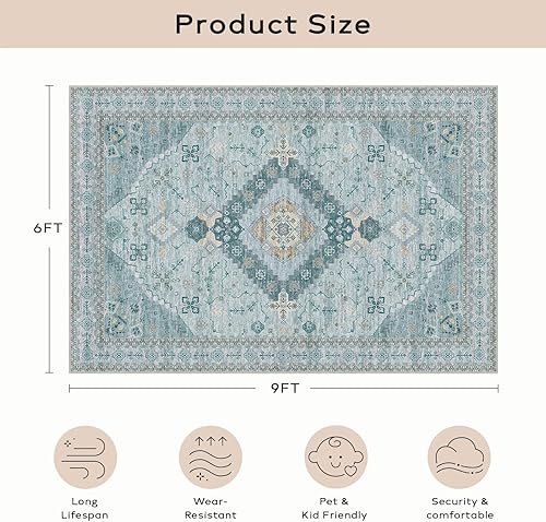 Miniatura 306 de Ashler - Alfombras bohemias vintage de 5 x 8 pies para sala de estar, lavables a máquina con parte trasera antideslizante, alfombra para interiores