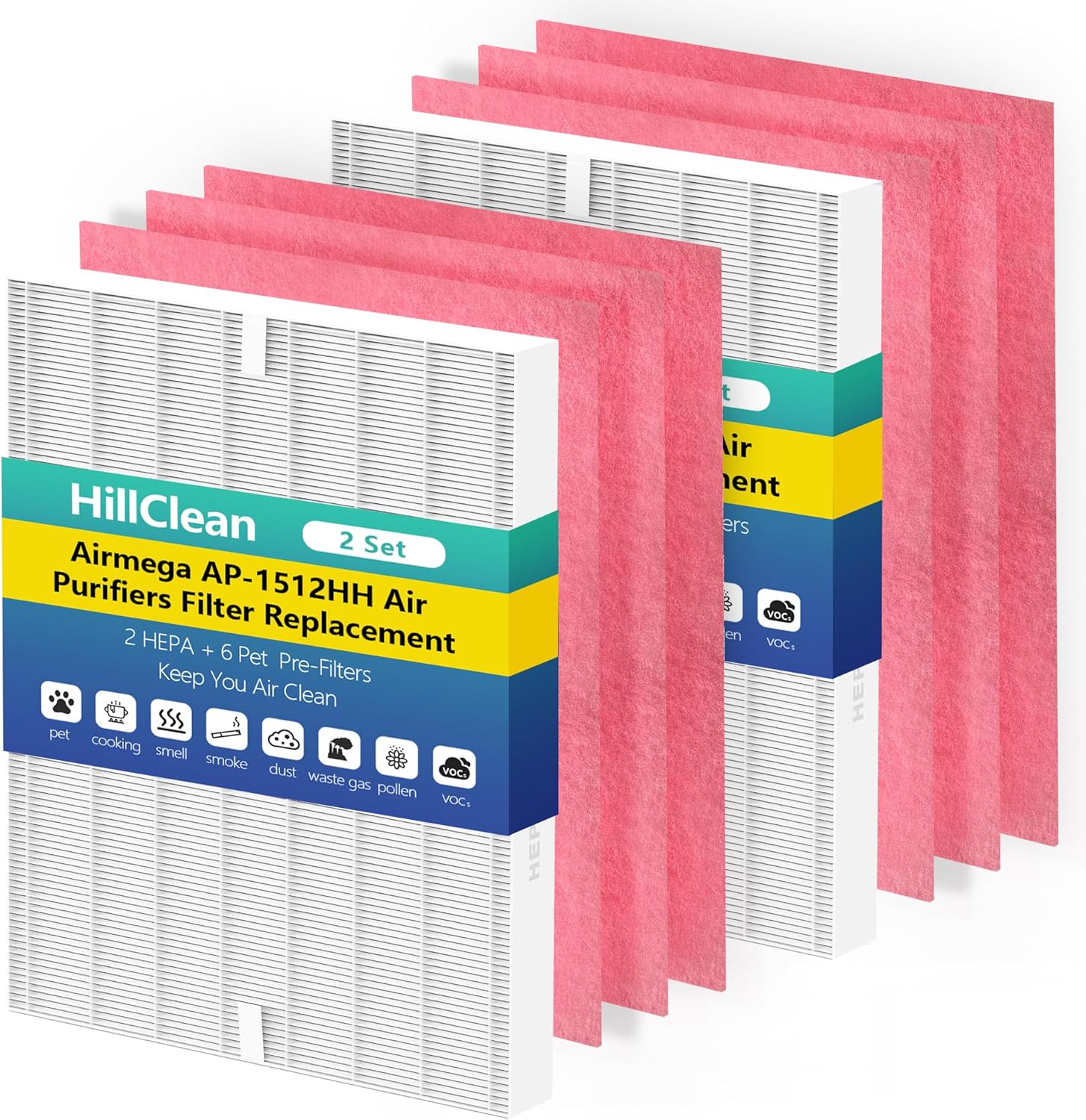 AP-1512HH Filter Replacement for Coway Airmega AP-1512HH and Airmega 200M Air Purifier,2 HEPA and 6 Pet Filters,Compared to Part #3304899