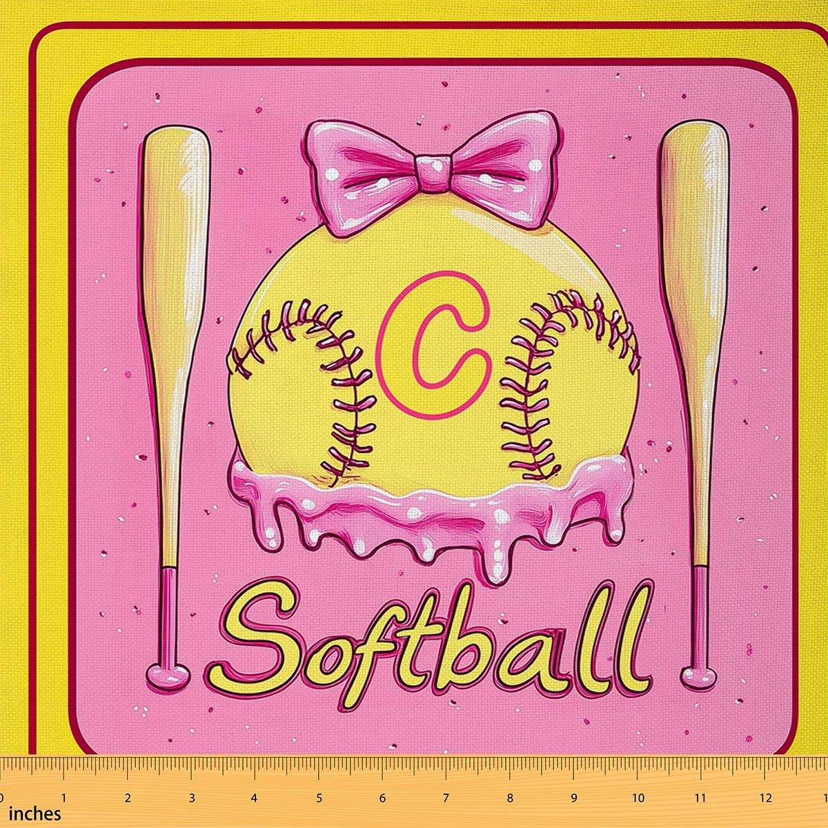 Homewish Mädchen Rosa Creme Baseball Flanell Stoff Meterware 460x150cm Anfangsbuchstabe C Stoffe zum Nähen Süß Schleife Donut Dessert Patchwork Stoffpakete Süß Sportspiel Stoff DIY Kunst