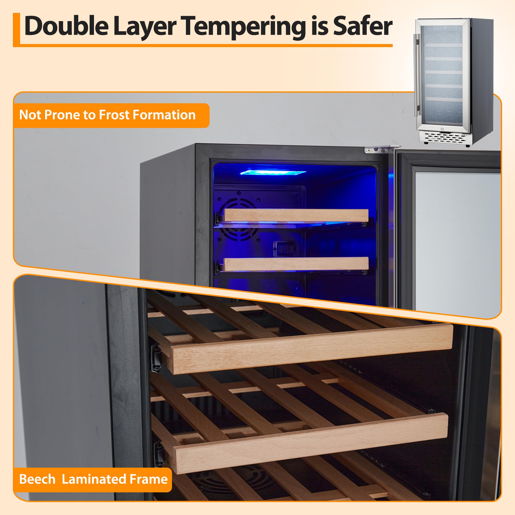 Garveehome 15 Inch Wine Cooler Refrigerator,28 Bottle Capacity, Freestanding Or Built-In Design, 41-65°F Digital Thermostat, LED Touch Display, Tempered Glass Door, Ideal For Home, Bar, Office Use on Fridge.com - View 2