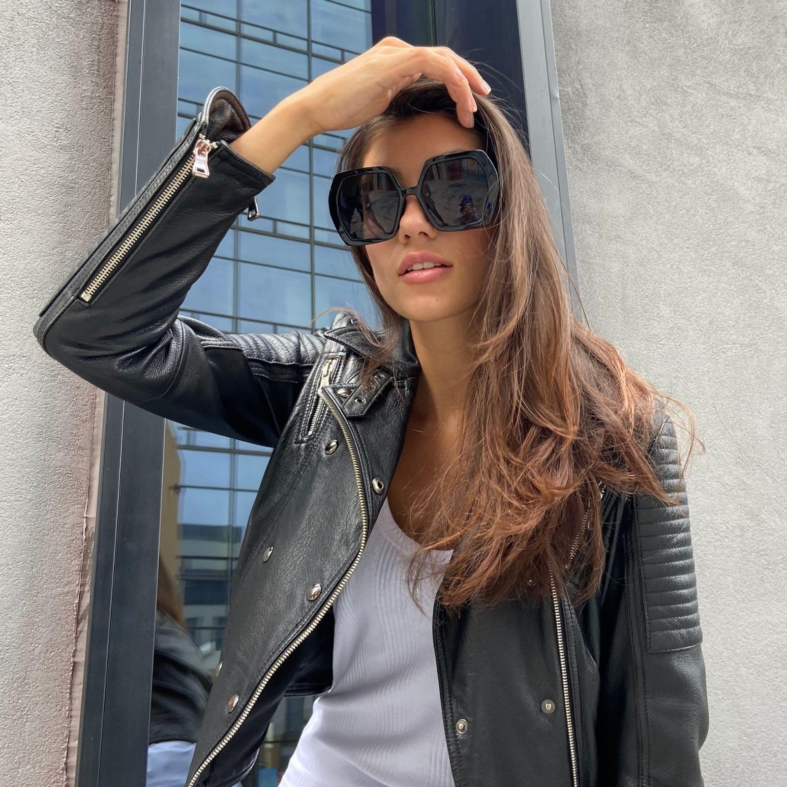 60er Jahre Retro inspirierte übergroße sechseckige Sonnenbrille unregelmäßige Vintage Ock Brille, Gelb (Schwarz / Gelb), XX-Large