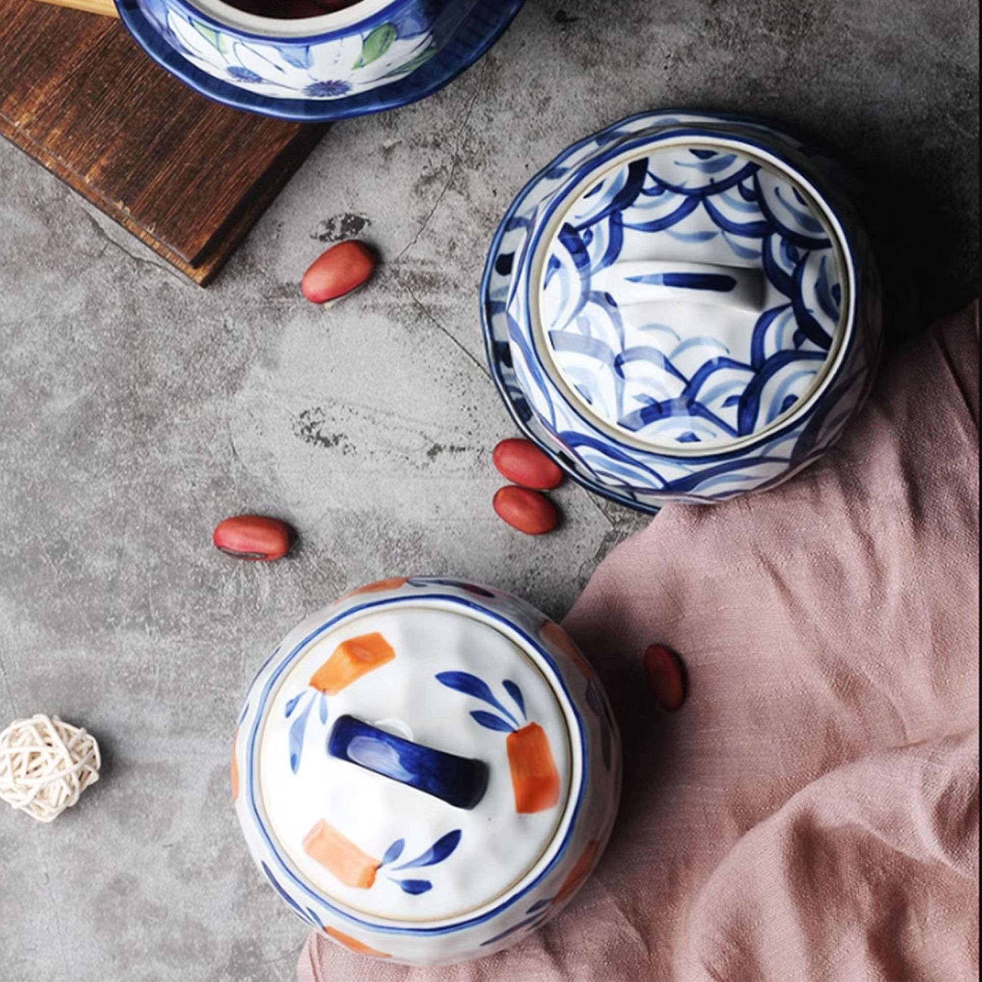 Récipient à Sucre for café, Petit déjeuner, thé de l'après-midi, sucrier en céramique, avec Couvercle, Motif imprimé Solide cuillère, Pot épices Porcelaine(E)