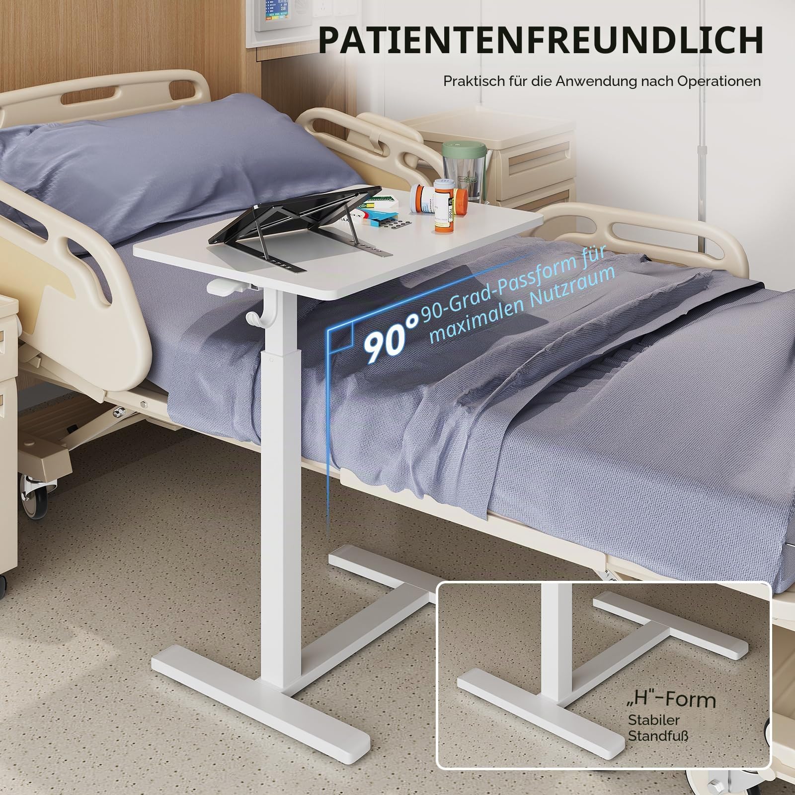Mobiler Kleiner Stehpult, Gasfeder, höhenverstellbar, rollbarer tragbarer Laptop-Schreibtisch mit feststellbaren Rädern, Computer-Workstation, Rollpodium (Weib, Typ-C 48 * 65CM)