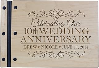 LifeSong Milestones Personalized 10th Wedding Anniversary Guest Book for Couple - Husband and Wife 10 Year of Marriage Celebration, Wooden Black Signature Guest Book for Tenth Wedding (Maple)