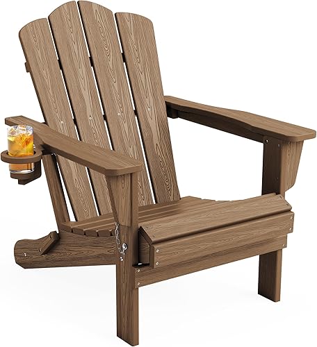 Miniatura 80 de Juego de sillas Adirondack plegables KINGYES de 2, Silla plegable Adirondack de HDPE para todo clima, Café