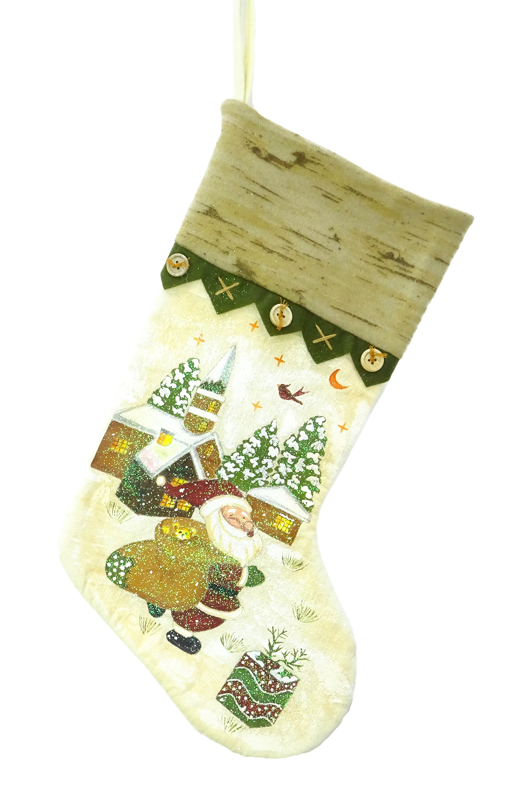 Christmas Concepts White Christmas Concepts® 50Cm (20") Felt Traditional Christmas Stocking With Santa Village Design - Rustic Effect