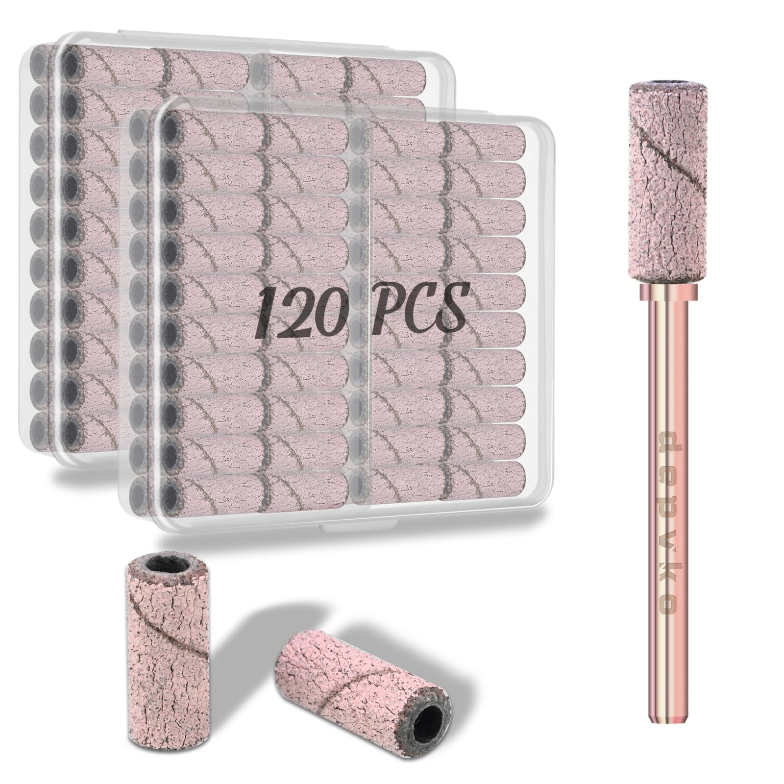Depvko 120pcs Small Sanding Bands for Nail Drills with 3.1MM Mini Mandrel Nail Drill Bits, Medium 120 Grit Nail File Sanding Bands for Acrylic and Gel Nails Tech Manicures and Pedicure, Pink