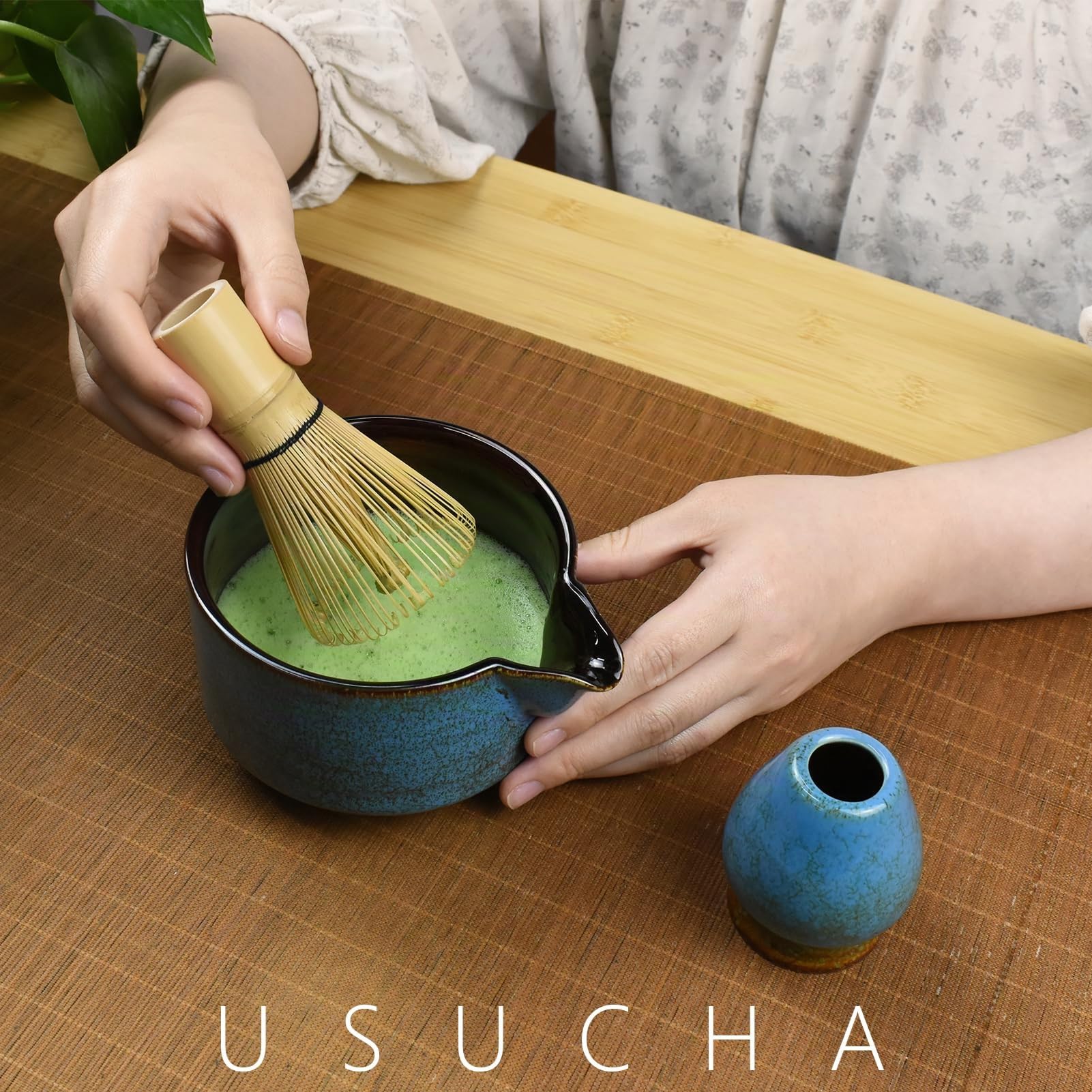 Artcome 4-teiliges komplettes Matcha-Teezeremonie-Set für japanische Teezeremonie, Schüssel mit Ausgießer, Schneebesen, Schneebesenhalter, Teeschaufel, Matcha-Teeset für die Herstellung von Usucha