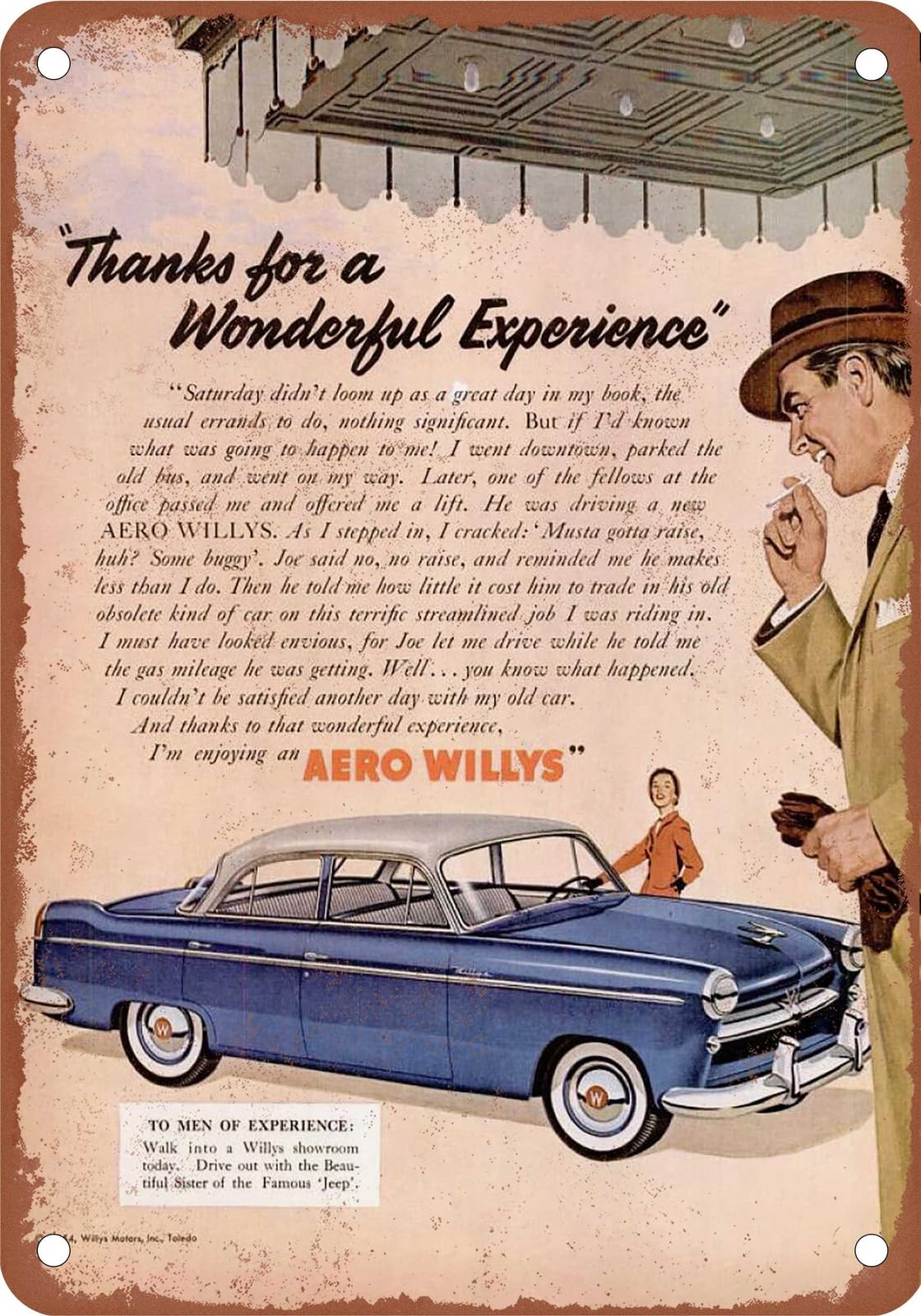 Miaomansenstore Metal Sign - 1954 Willys Vintage Ad 02 - Old Retro Rusty Look Home Decor