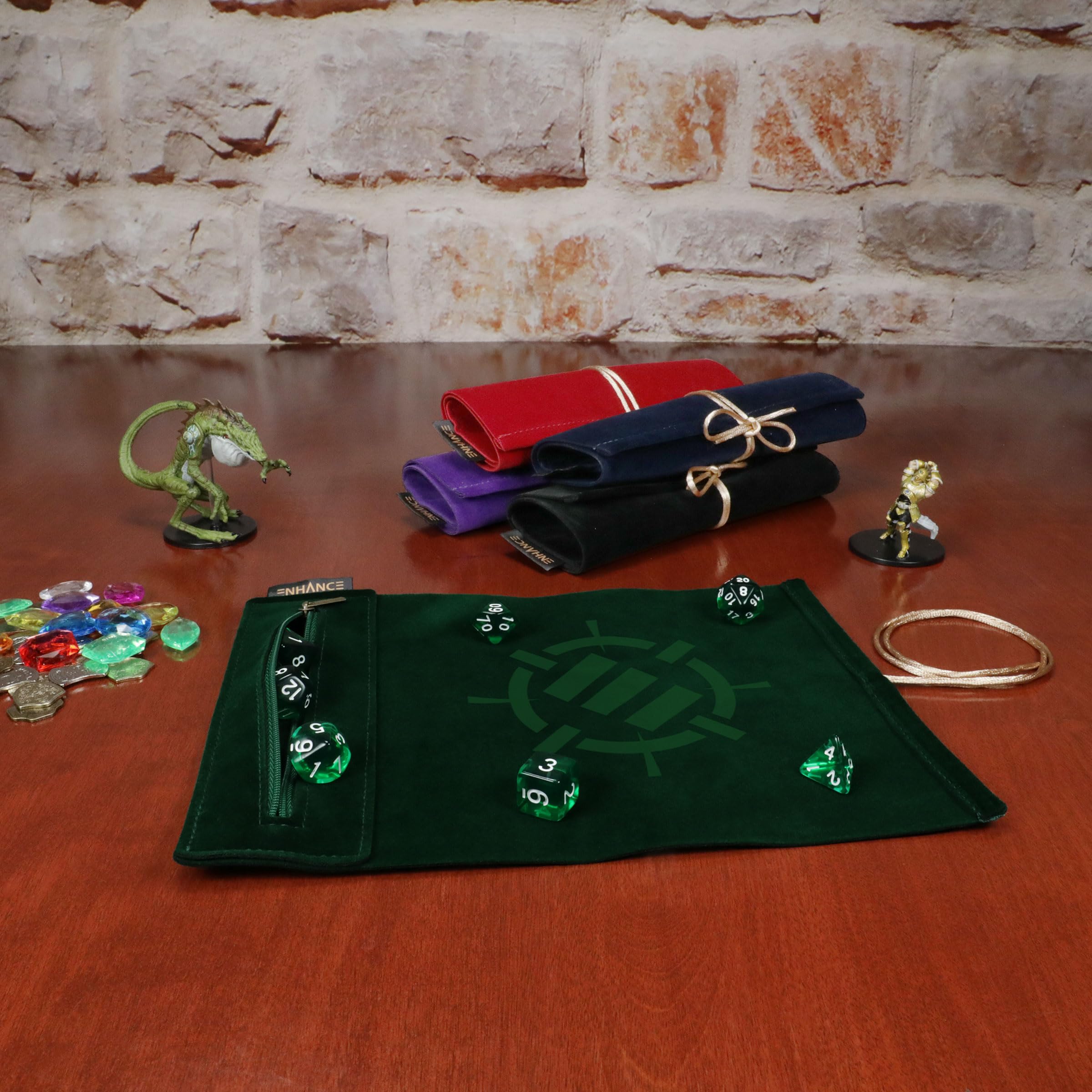 ENHANCE Roll on a Scroll Dice Rolling Mat & 7pc Acrylic Dice Set, Velvet Dice Case with Color-Coordinated 7pc Acrylic Dice - Image 4