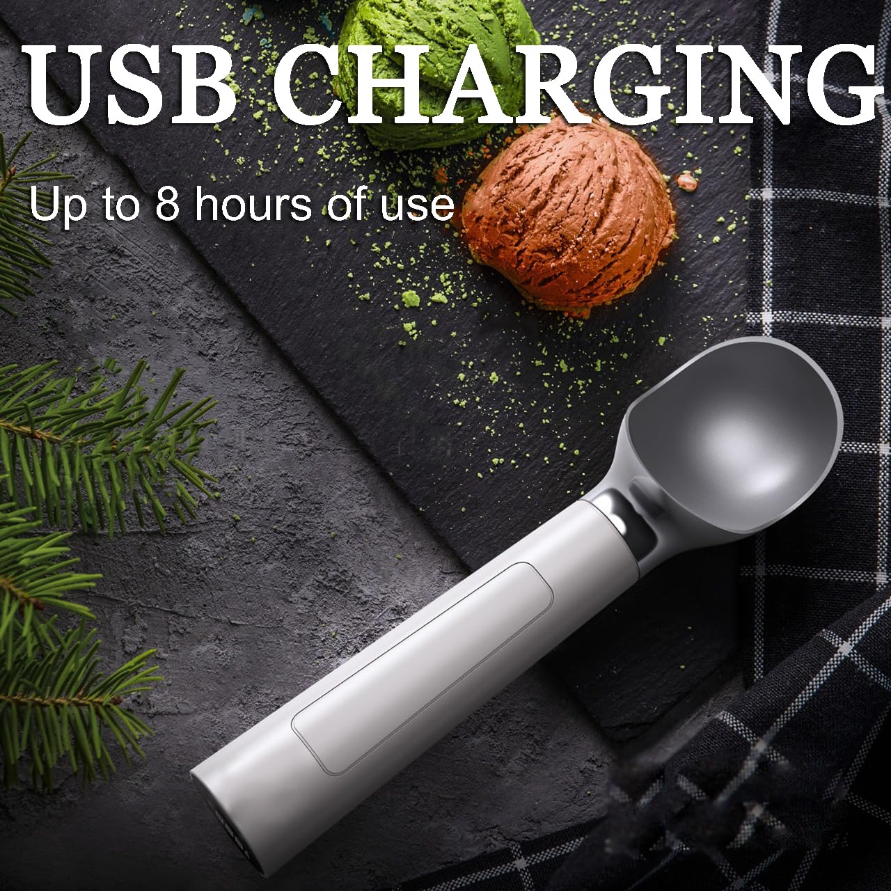 Cuillère à glace chauffante USB en acier inoxydable avec affichage numérique, température réglable, étanche, 18,8 x 3,0 x 3,1 cm, 8 heures sur une seule charge, avec boîte de rangement