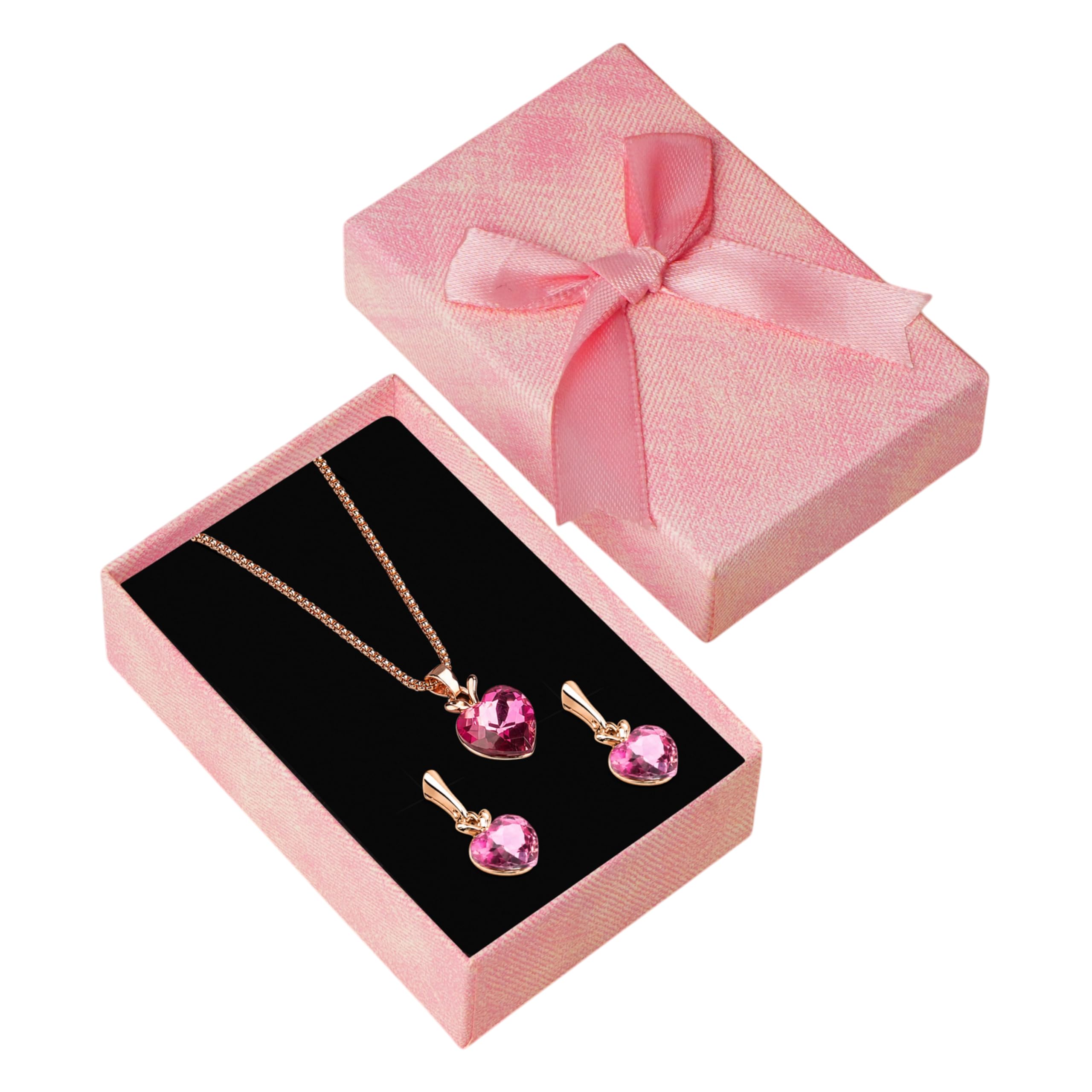 Rosé Heart Elegance Gift Set | Heart-Shaped Pink Crystal Pendant Necklace with Matching Earrings | Rose Gold Plated Jewelry Set for Women & Girls | Gift Box Included-image-14