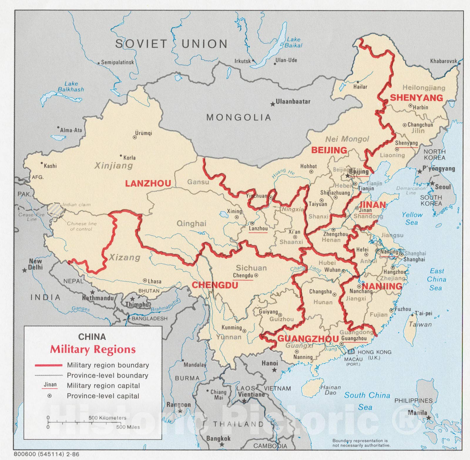 Amazon.com: Historical Map, 1986 China, Military Regions, Vintage