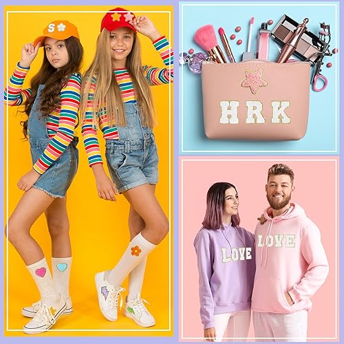 Miniatura 6 de MEEZY 34 parches de letras de felpilla autoadhesivas para planchar con letras A-Z de felpilla con brillantina con bonito parche para coser para