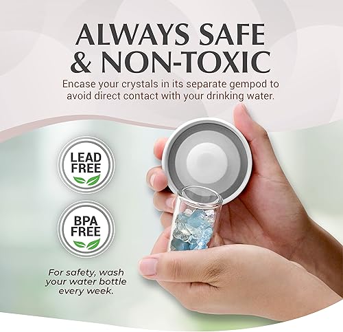 Miniatura 4 de Botella de Agua de Cristal Almeara con Piedras Auténticas de Aguamarina y Cuarzo Transparente Extraíbles, Infusor de Té de Hojas Sueltas - Regalos