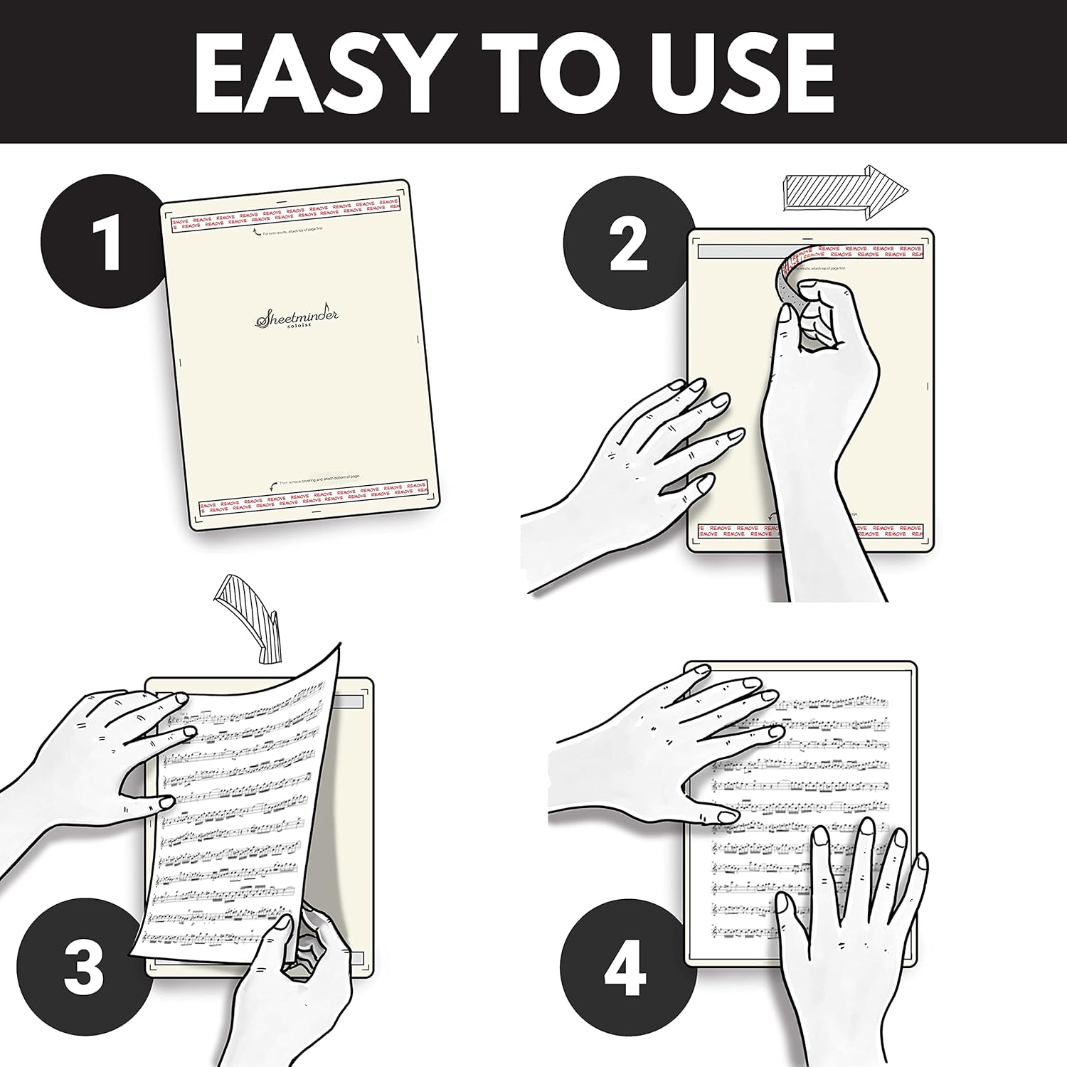 Sheetminder Soloist (Single) - Printed Sheet Music Organizer / No Page Turning, Windproof on Music Stand, No Plastic Sleeves, Easily Mark Fingering / Perfect for Students, Teachers, Bands, Performers : Musical Instruments