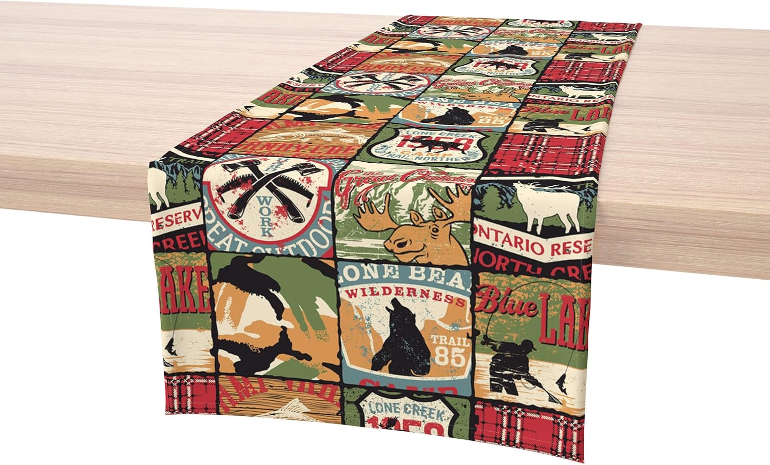 Fabric Textile Products, Inc. Table Runner, 100% Cotton, 16x108, Great Outdoors Patchwork