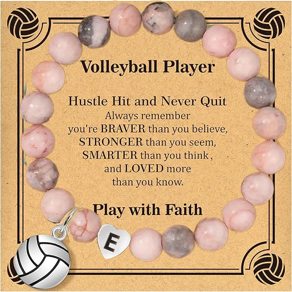 ZEATHAN Volleyball Gifts for Women Initial Volleyball Bracelet for Sports Lovers Custom Name Heart Pendant Bracelet for Teammates Adjustable Jewelry for Coaches