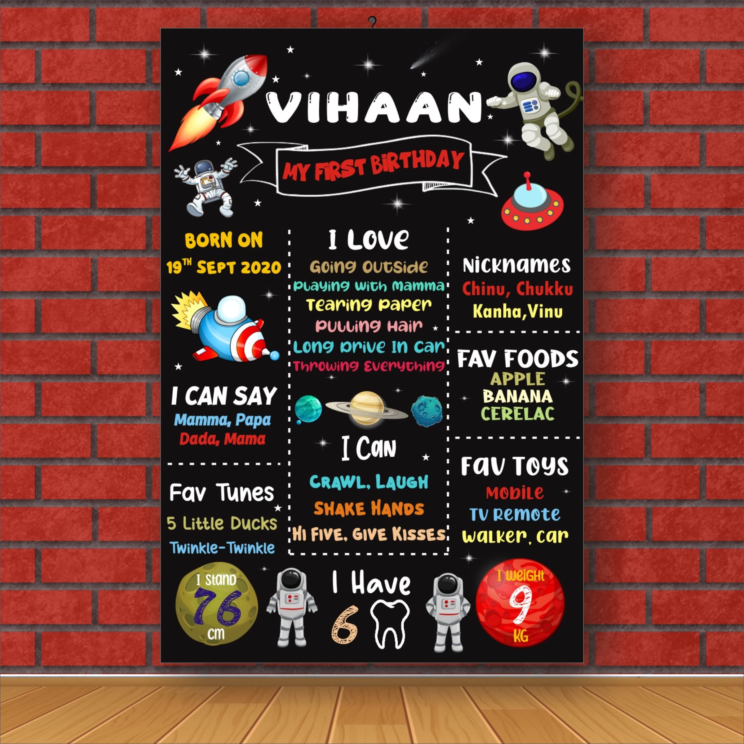 Vinyl Express-O-Board Personalized Baby Birthday Digital Rollable Chalkboard (2 Ft X 3 Ft) Based On Boss Baby Theme (Space)