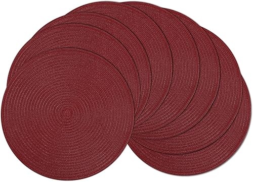 Miniatura 57 de SHACOS Juego de 6 manteles individuales redondos trenzados de 15 pulgadas antideslizantes resistentes al calor de algodón y poliéster, alfombrillas