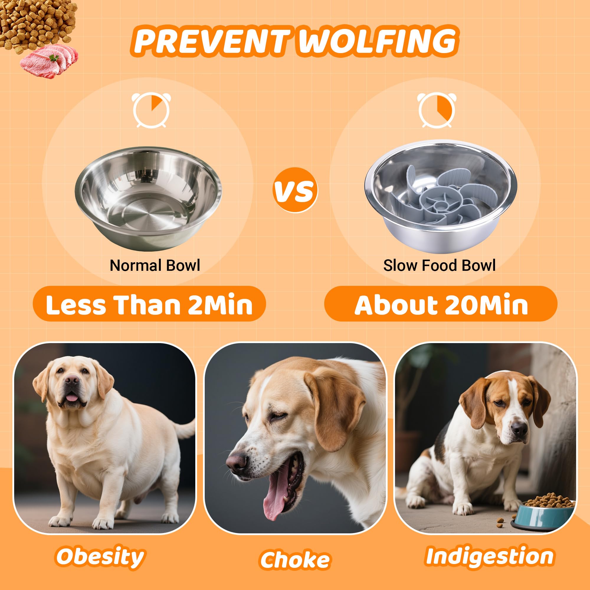 Gamelle surélevée pour chien à alimentation lente, 3 hauteurs réglables, largeur réglable, gamelles surélevées inclinables pour chiens de petite, moyenne et grande race (lot de 1), noir
