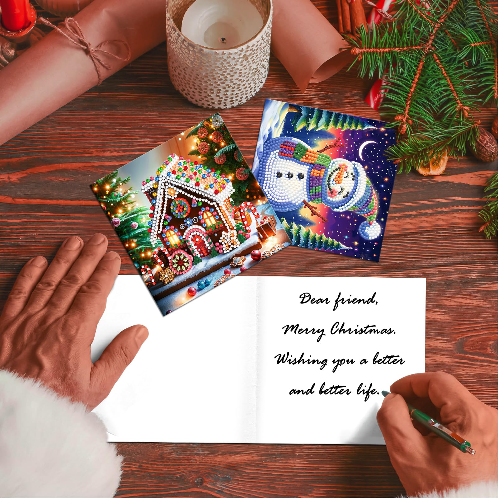 ycyingcheng 5D Christmas Greeting Cards, DIY Special-shaped Diamond Painting Cards Kit, Diamond Art Xmas Postcards for Family Friends - Image 2