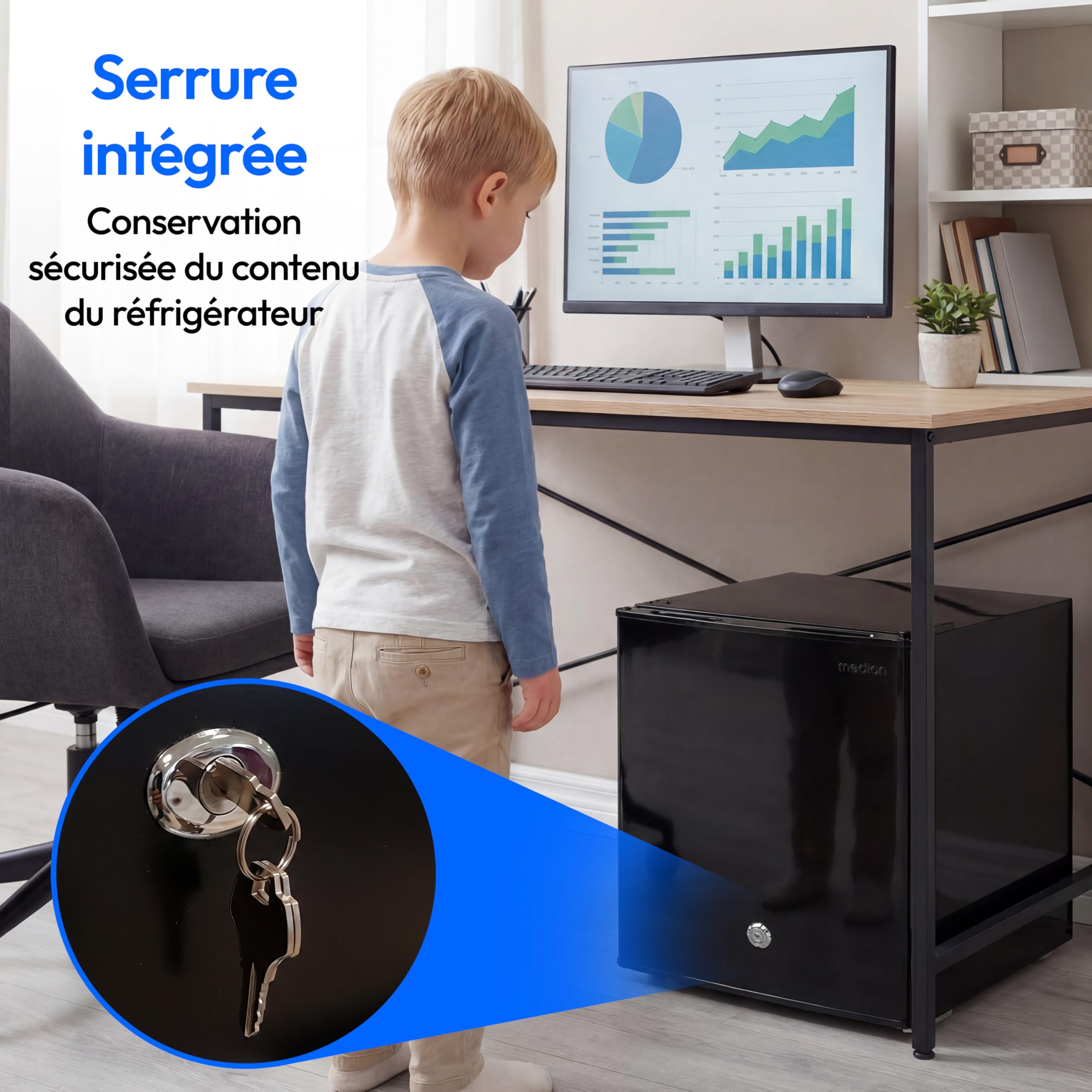MEDION Mini réfrigérateur 42 L avec compartiment congélateur, silencieux, porte réversible, MD 370001