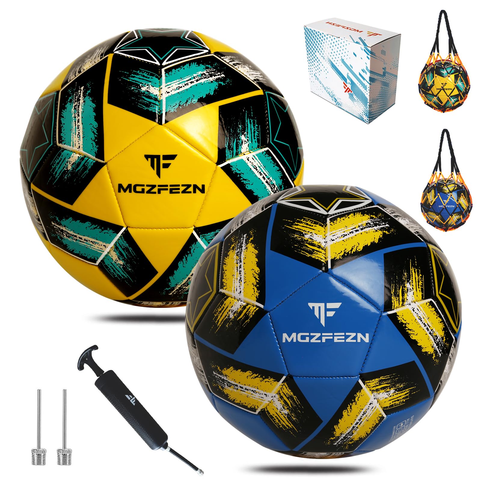 MGZFEZN Youth Soccer Ball Size 3/4/5, Kids Outdoor Play Game Training Practice Soccer Ball for Teen Boy Girl Indoor Outdoor with 1 Pump 1 Net Bag and