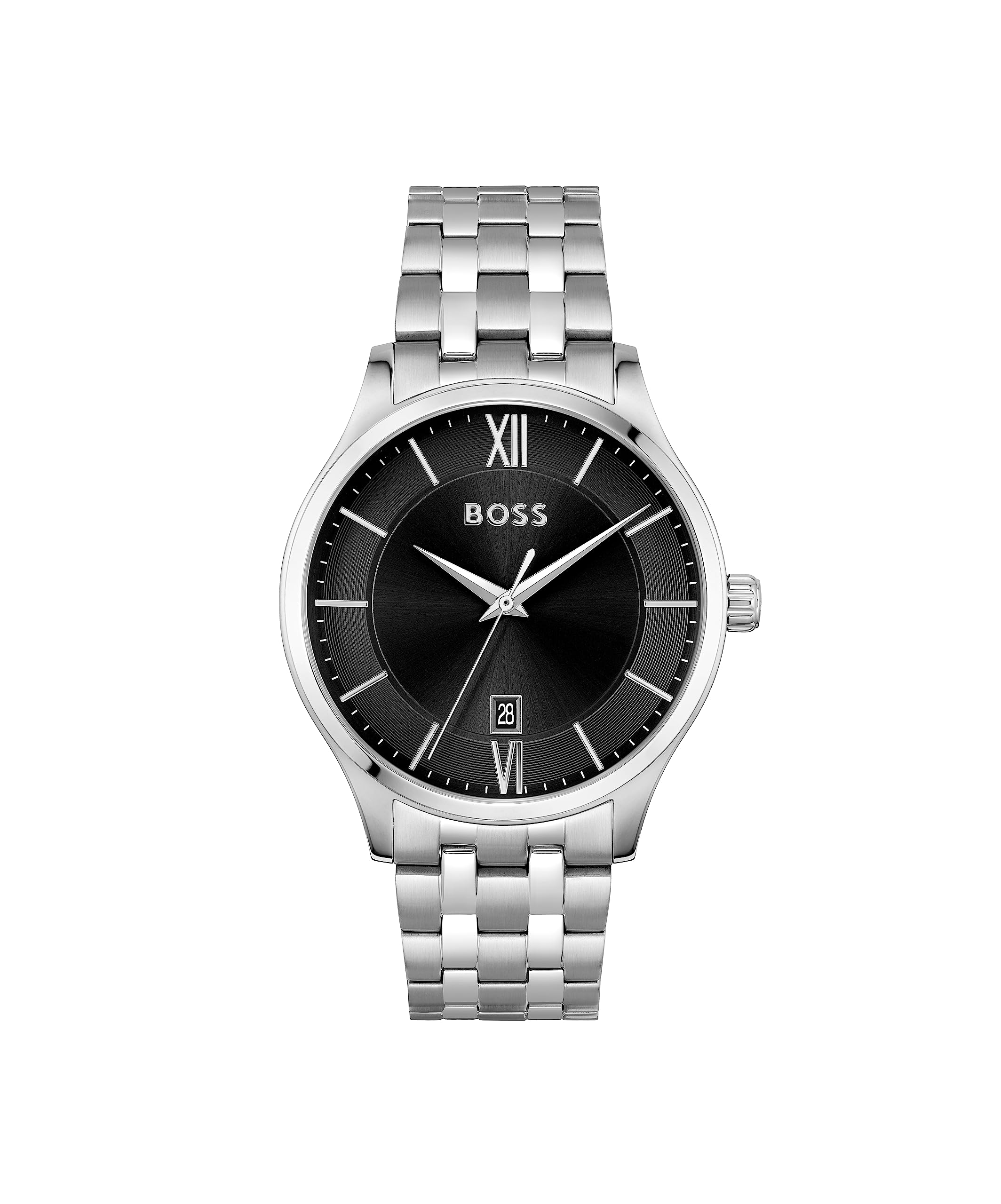 Boss Elite Qtz Basic Calendar Black Round Dial Mens Watch|Stainless Steel Material|Silver Color Band - 1513896 (B09537XMMG) Amazon Price History, Amazon Price Tracker