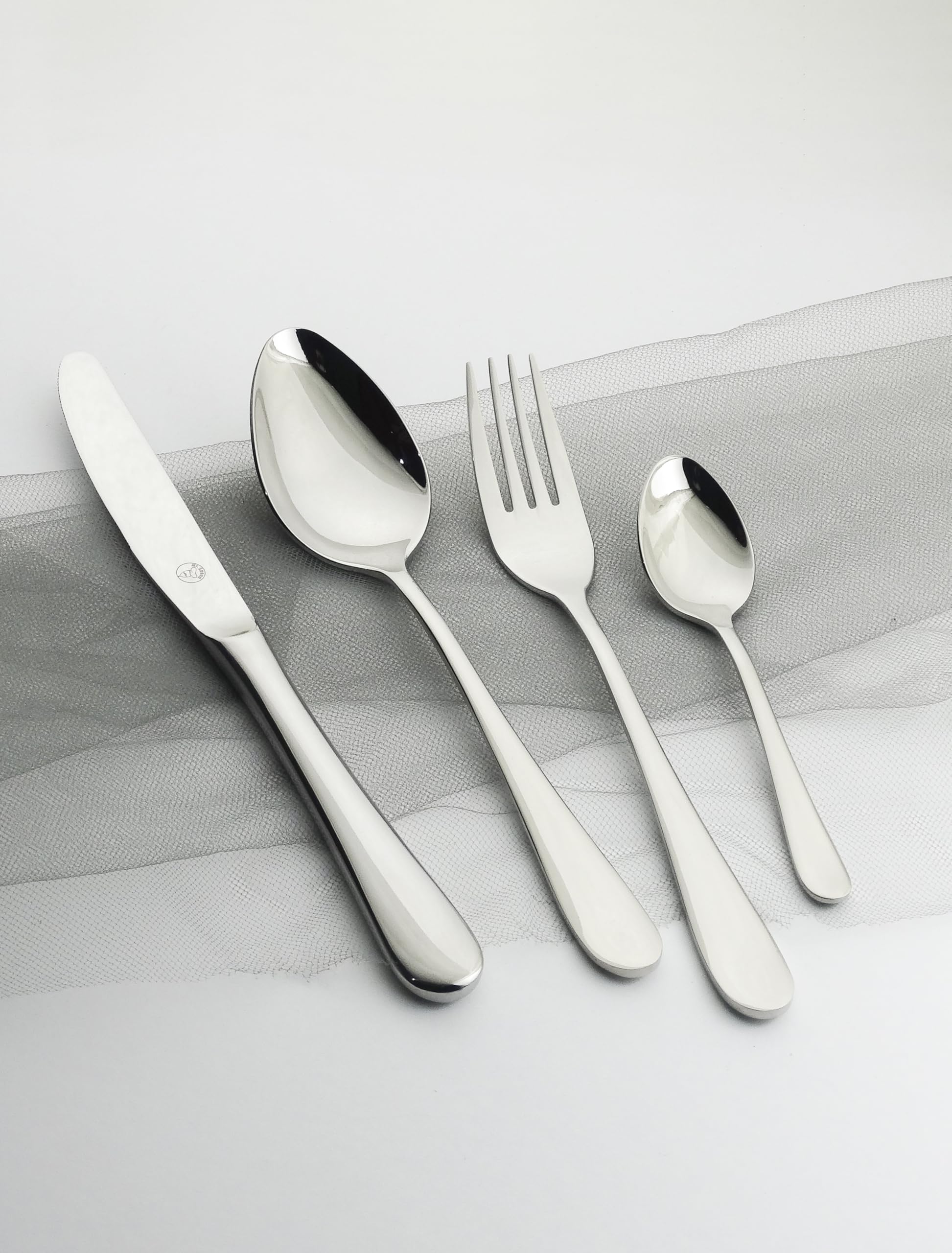 Mr.Spoon Serie Luna Juego de 24 Piezas cubiertos,18/10 Acero Inoxidable,Plateado,Servir para 6 Personas Cuberterías,Ideas Regalo,Incluye Cuchillo/Tenedor/Cuchara.Para Casa, Hotel, Restaurante