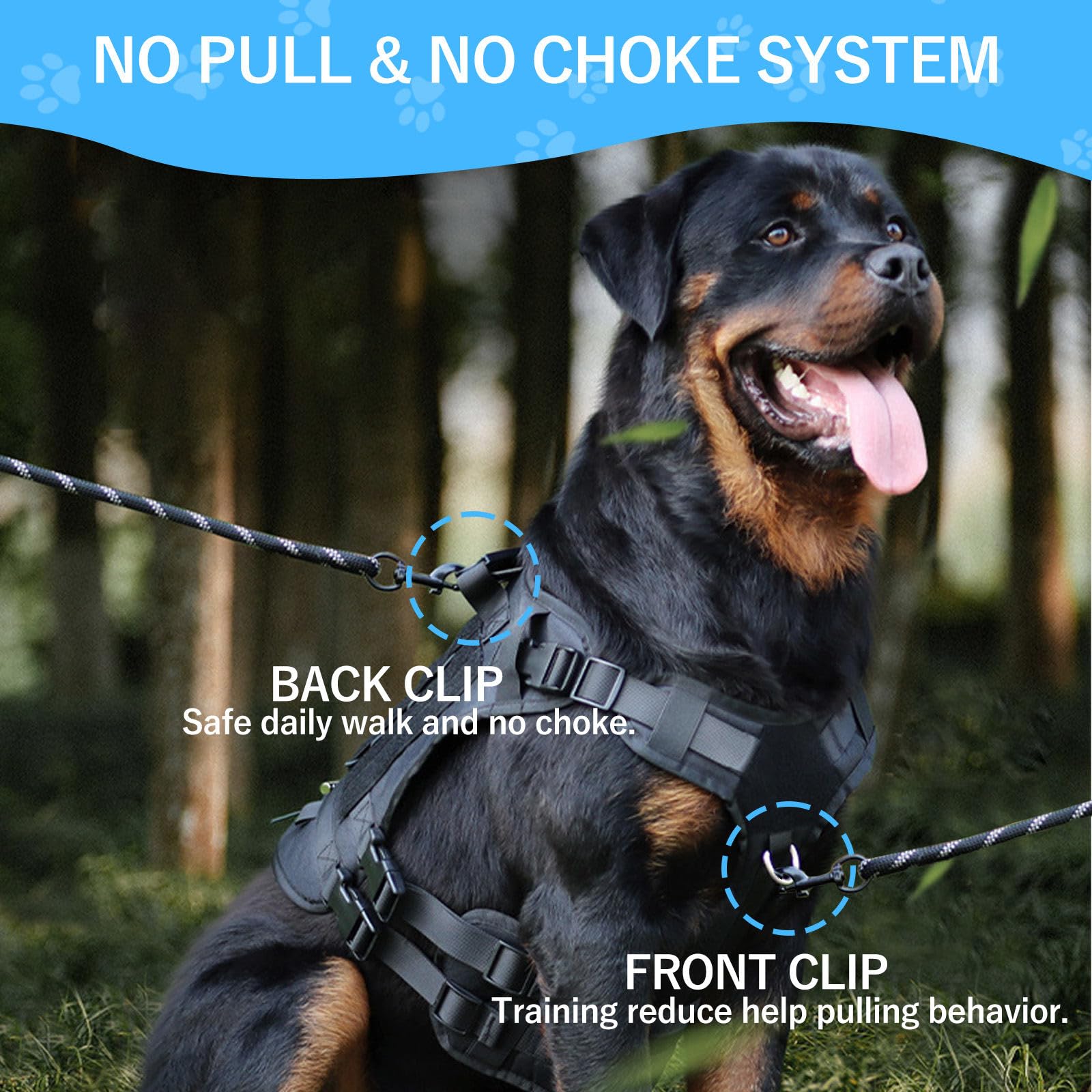Dog Harness for Medium Dogs Anti Pull Black Waterproof Nylon Vest with Handle Metal Clasps Reflective Strips Reflective No-Choke with Easy Control Handle for Training or Walking - Image 3