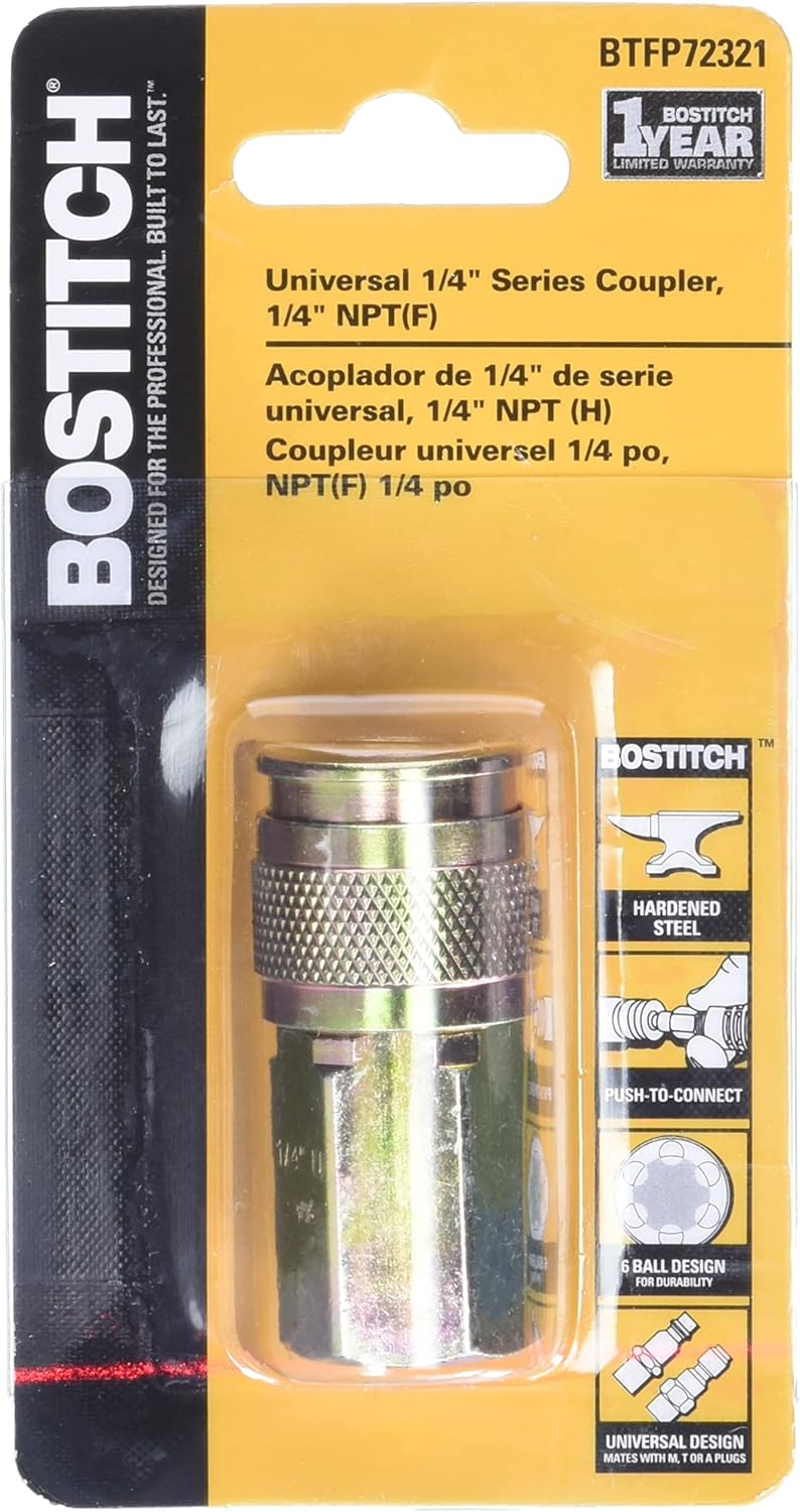 Bostitch BTFP72321 Universal 1/4-Inch Series Coupler - Push-To-Connect - 1/4-Inch NPT Female Thread