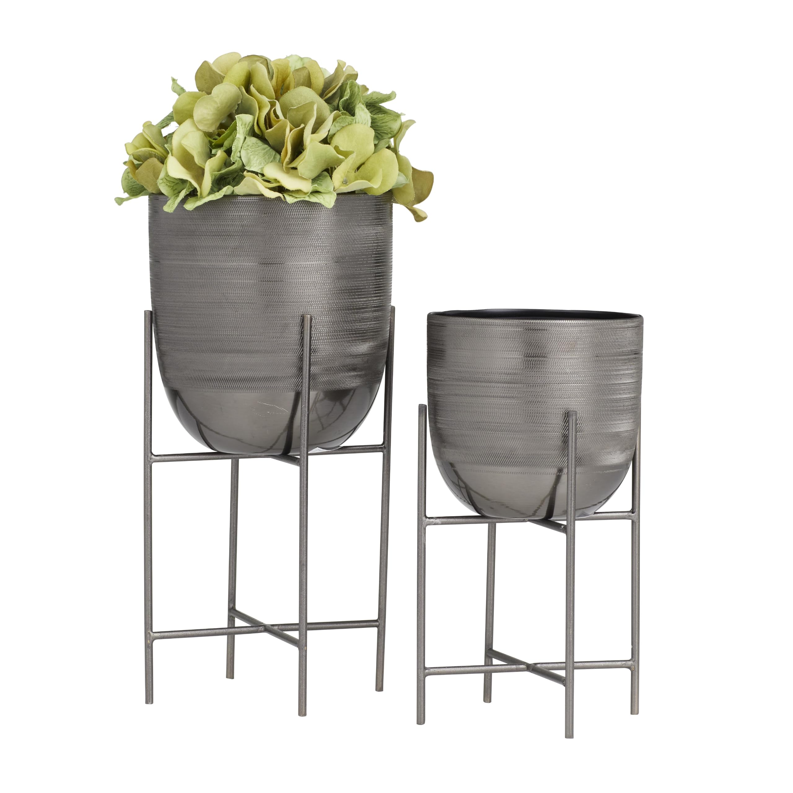 Deco 79 Decorative Indoor Outdoor Planter, Flower Pot for Living Room, Kitchen, Office, Patio Entryway, Metal, Gray