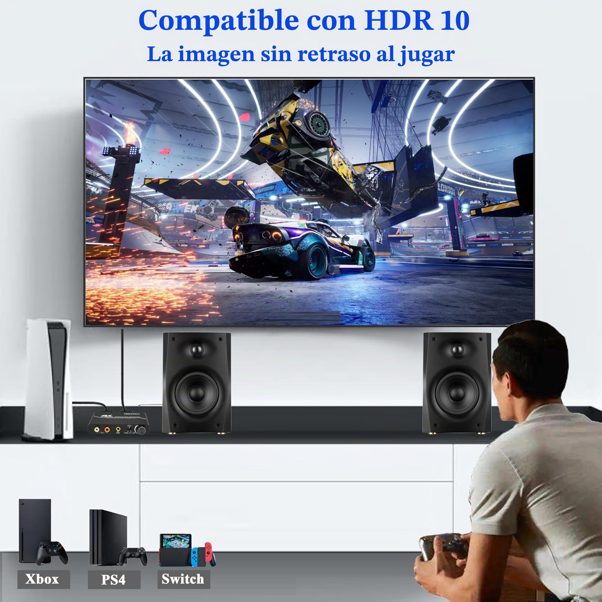 HDMI 2.0 Convertidor de Audio, HDMI Óptico Toslink SPDIF 3.5mm Estéreo RCA L/R Salida de Audio Extractor, Control Volumen, Compatible 4K@60Hz HDCP 2.2 HDR 3D YUV 4:4:4, para PS4/5 Blu-ray