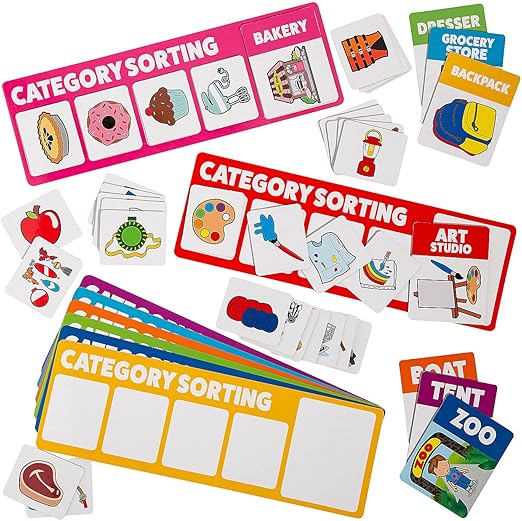 Category Sorting Picture Card Cardstock Activity with Storage Bag - 48 Piece Set - Teaching and Learning Activities for Home and School