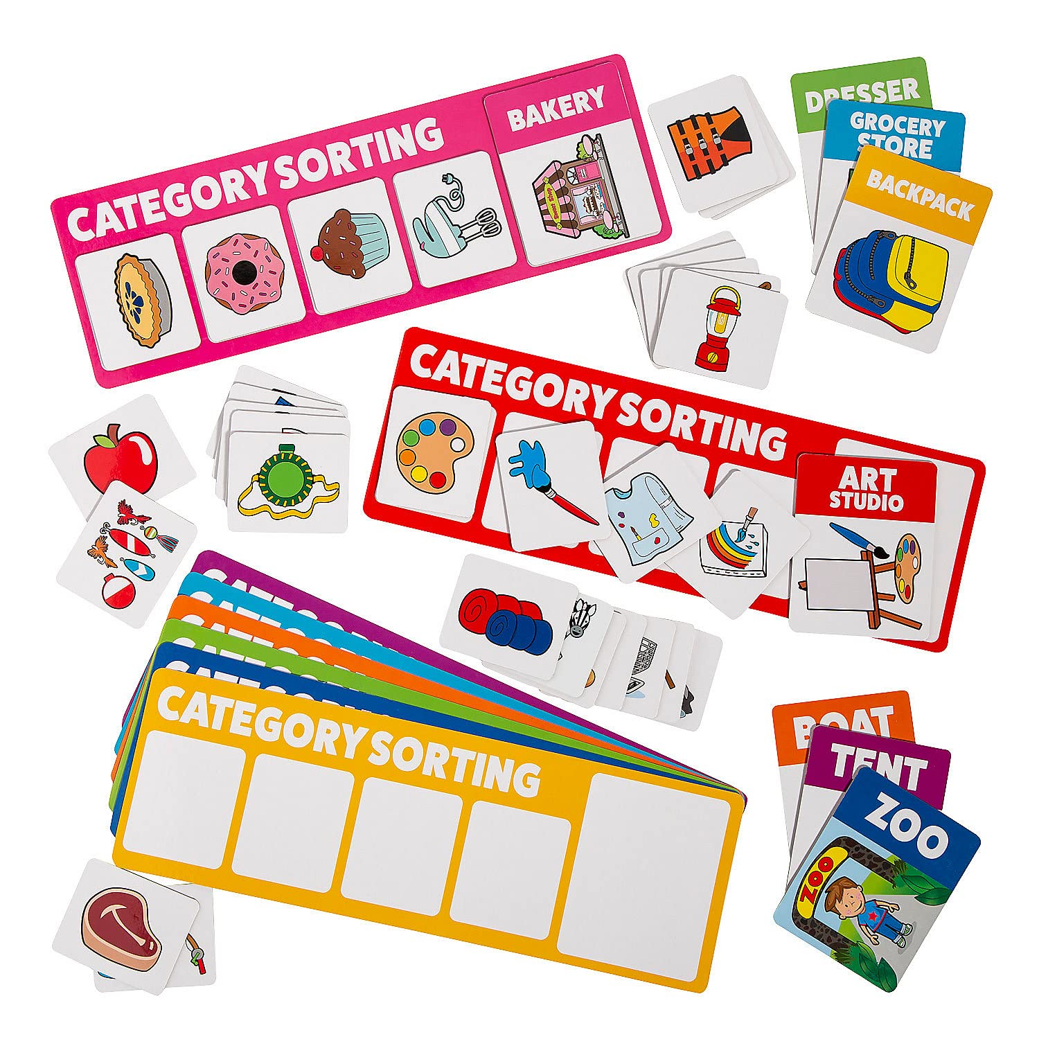 Category Sorting Picture Card Cardstock Activity with Storage Bag - 48 Piece Set - Teaching and Learning Activities for Home and School