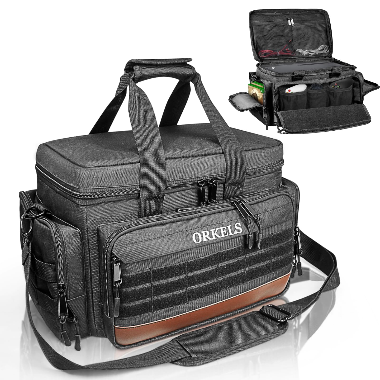 ORKELS Tactical Console Carrying Case Compatible with Xbox Series X S Travel Carry Bag with Multi-Pocket for Controllers