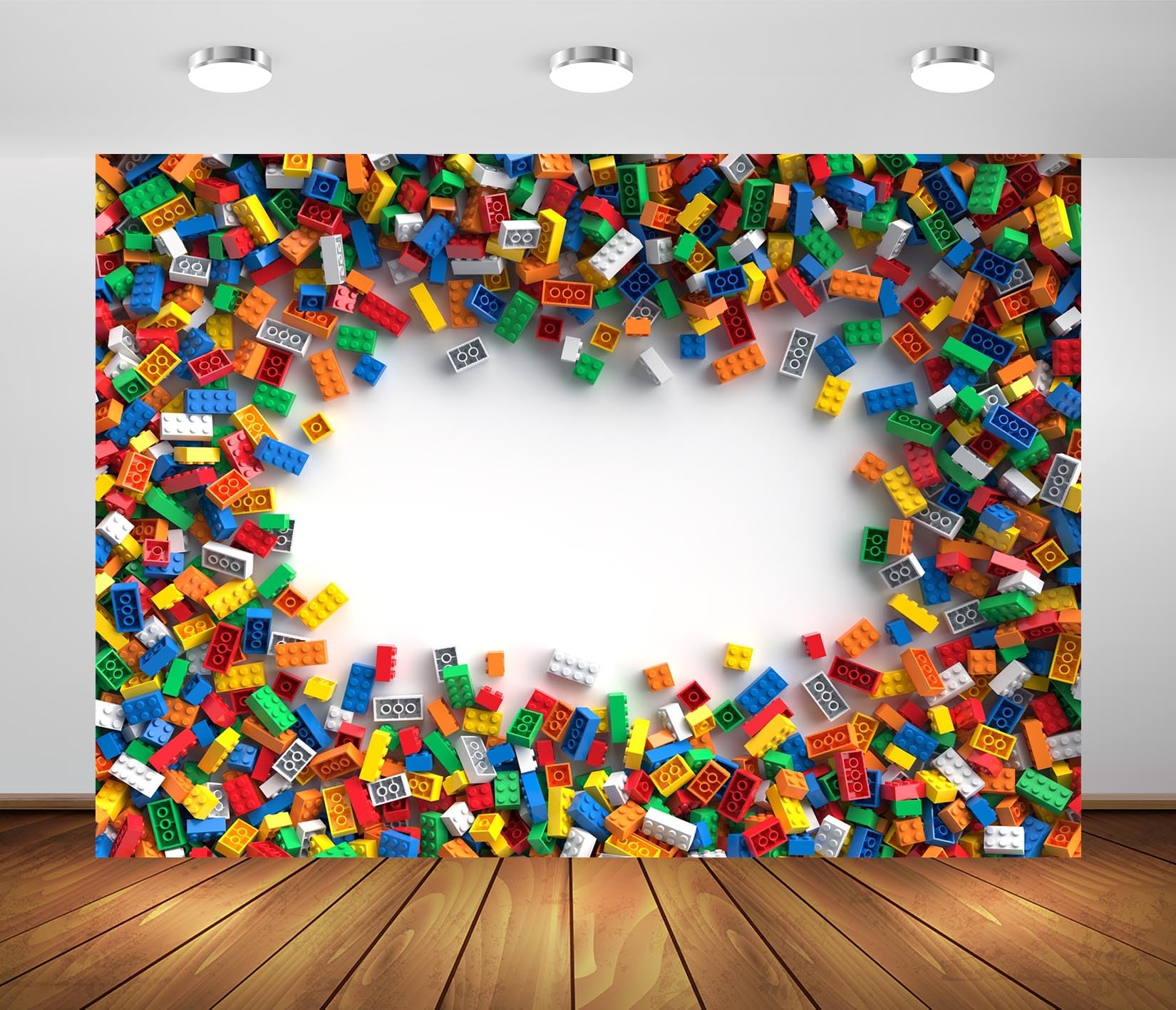 BELECO 3x2.5m Tessuto Variopinti Blocchi Fondale, Bambini Mattoncini Costruzione Tema Compleanno Festa, Mattonelle Giocattolo Colorate Scaglie Edificio Scenario, Baby Shower Accessori Foto