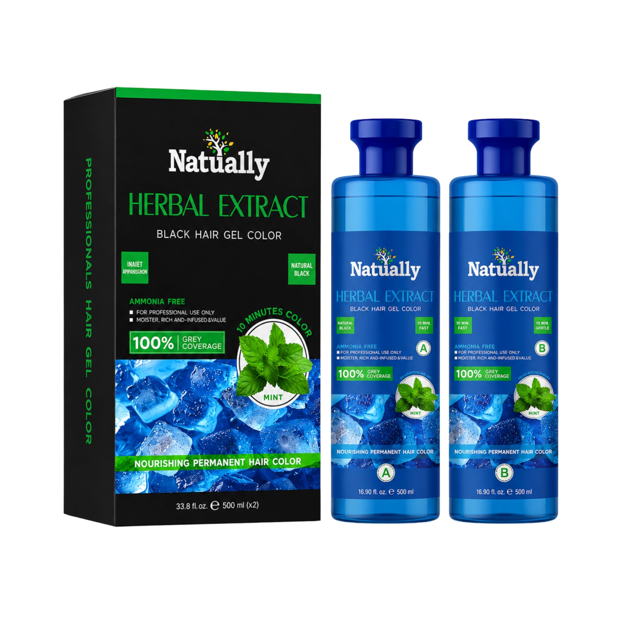 Herbal Extract Black Hair Gel Color for Men & Women -500ml | Ammonia Free Permanent Hair Color | 100% Grey Coverage | Mint Infused Nourishing Formula | Long Lasting Black Hair Color Gel-image-30