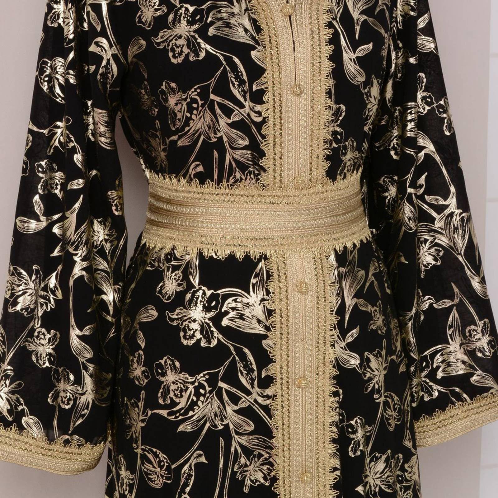 Générique Abaya Femme Dubai Luxe Col V Broderie Florale Effet Métallisé Manches Longues Robe de Soirée Élégante Tenue Islamique Haut de Gamme Prière