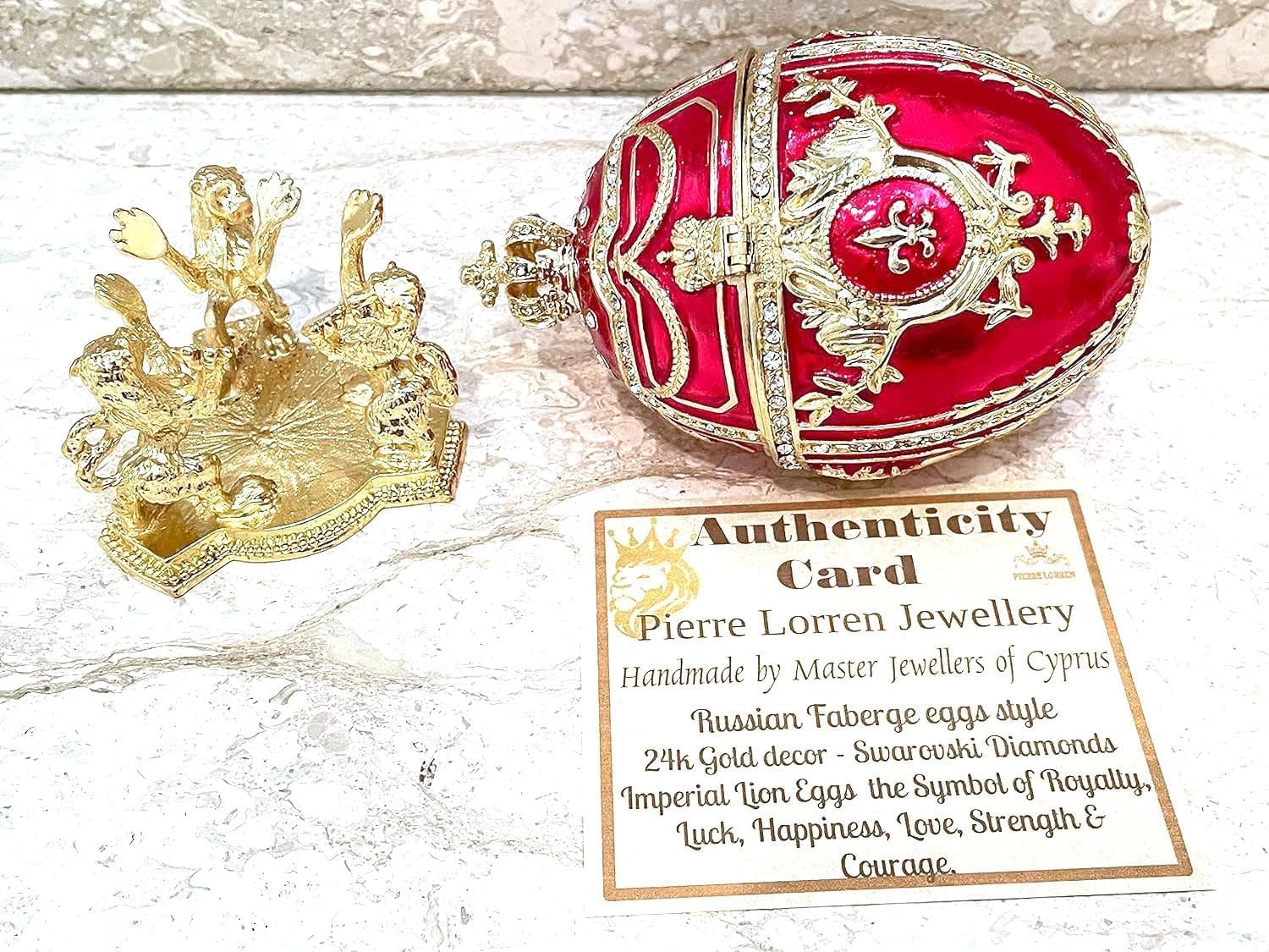 Fabergé Egg Pure GOLD decor 4ct Collectors Egg Russian Jewelry Box Faberge Egg Trinket HANDMADE Faberge Box 200 Austrian Crystal Diamonds & Gold Bracelet Womens Jewellery Gift Ideas (Royal Ruby Red)