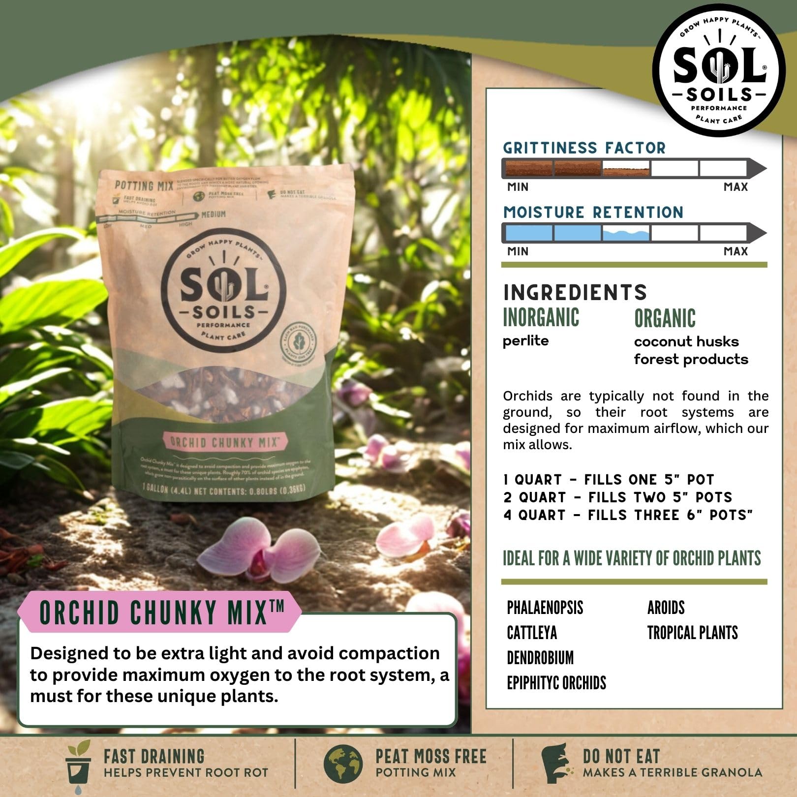 Sol Soils Mélange épais orchidée (2 litres)