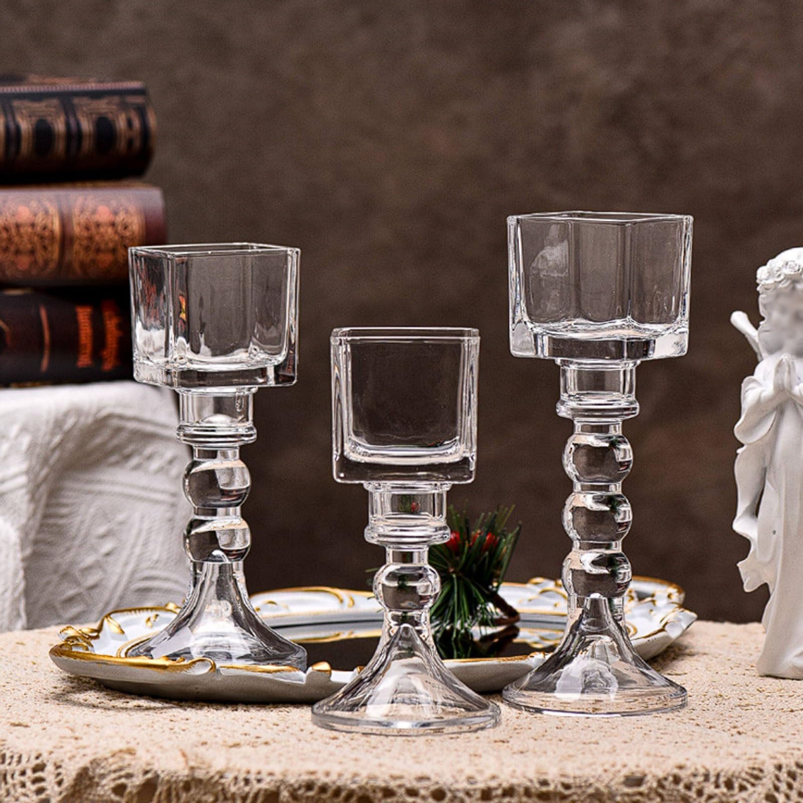 Ensemble de 3 bougeoirs en Verre Cristal, Compartiment à Bougies carrés, Design Romantique, pièce maîtresse Table, décoration d'intérieur