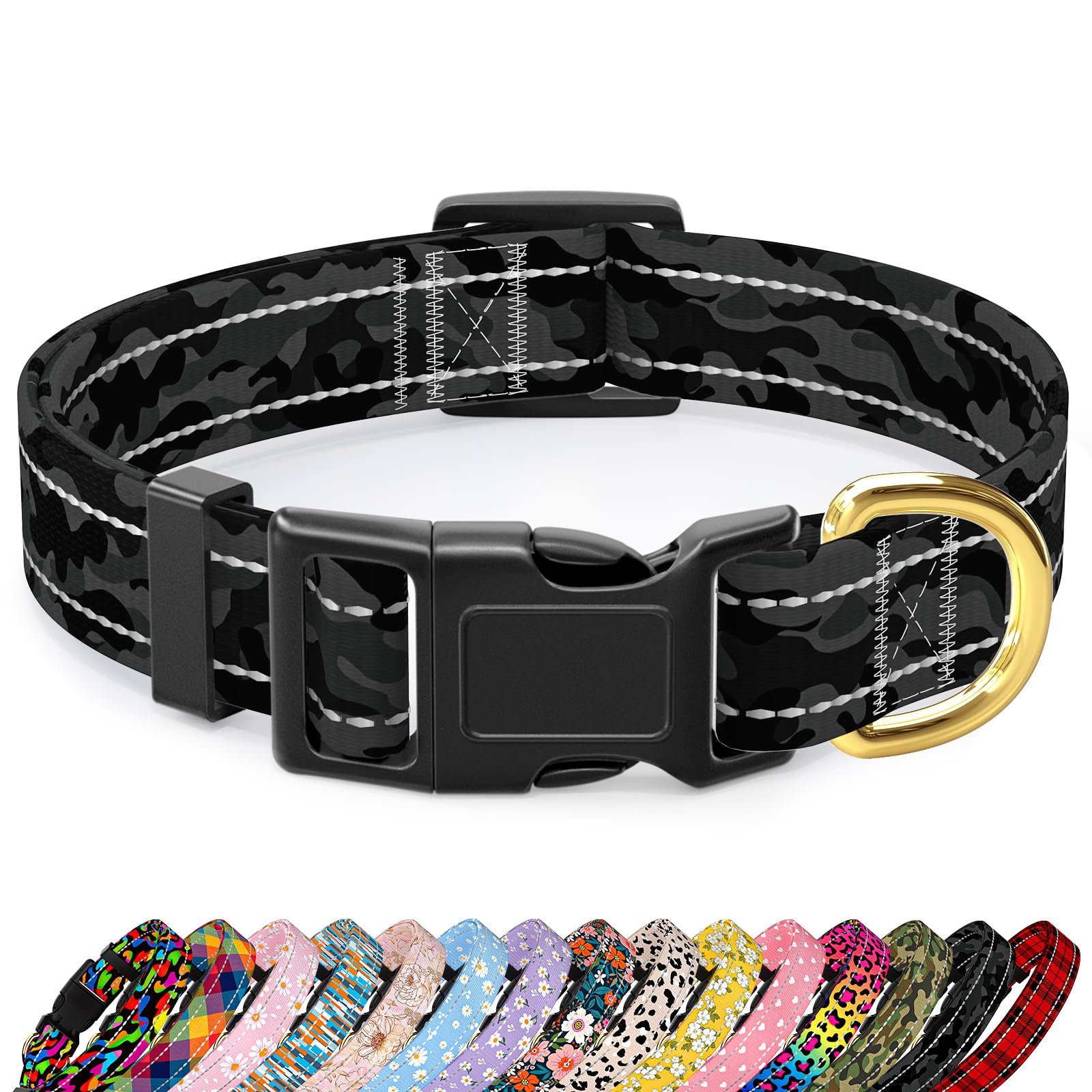 TMOODEL Reflective Dog Collar for Extra Small Dogs Cats, Cute Camouflage Adjustable Heavy-Duty Nylon Puppy Collar for Boy and Girl Female, Soft Pet
