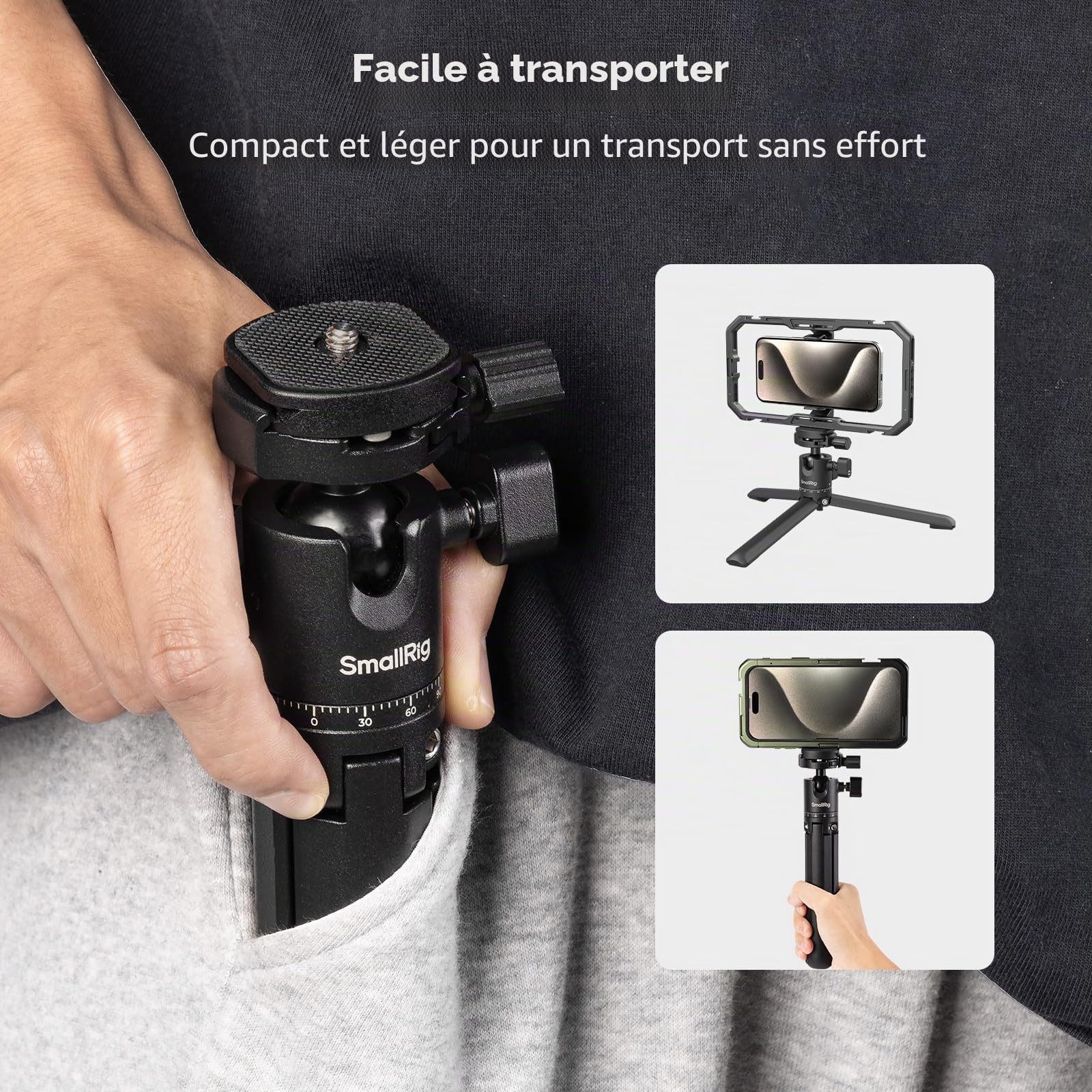 SMALLRIG Mini Trépied de Bureau Portable en Alliage d'Aluminium Compact avec Rotule à 360 °, Vis 1/4" et Plaque à Dégagement Rapide pour Reflex Numérique, Appareil Photo, Téléphone - 4630