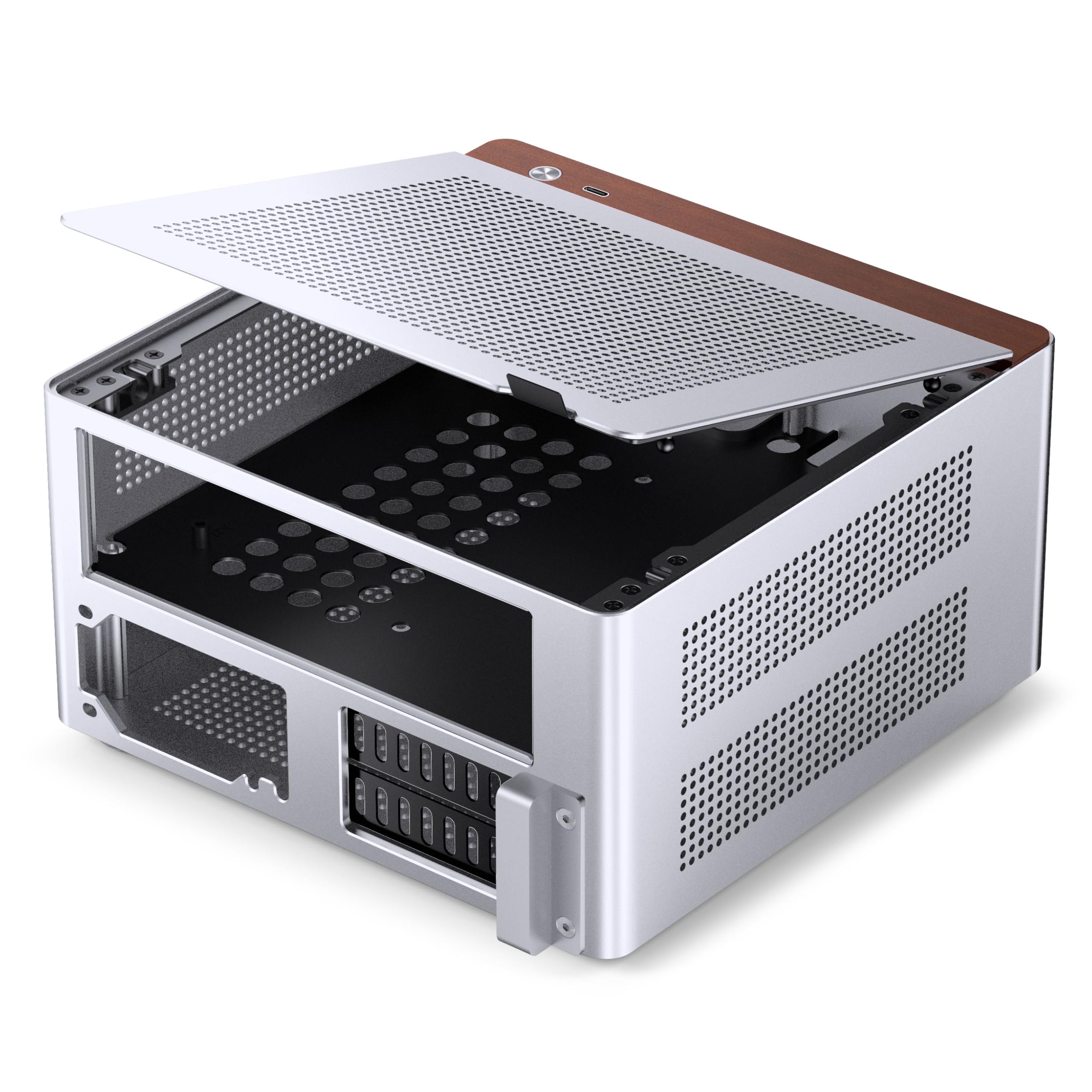 Jonsbo NV10 PC-Gehäuse Silber | Mini-ITX Case aus Aluminium & Stahl, kompaktes ITX-Gehäuse mit USB-C, Low-Profile GPU Support