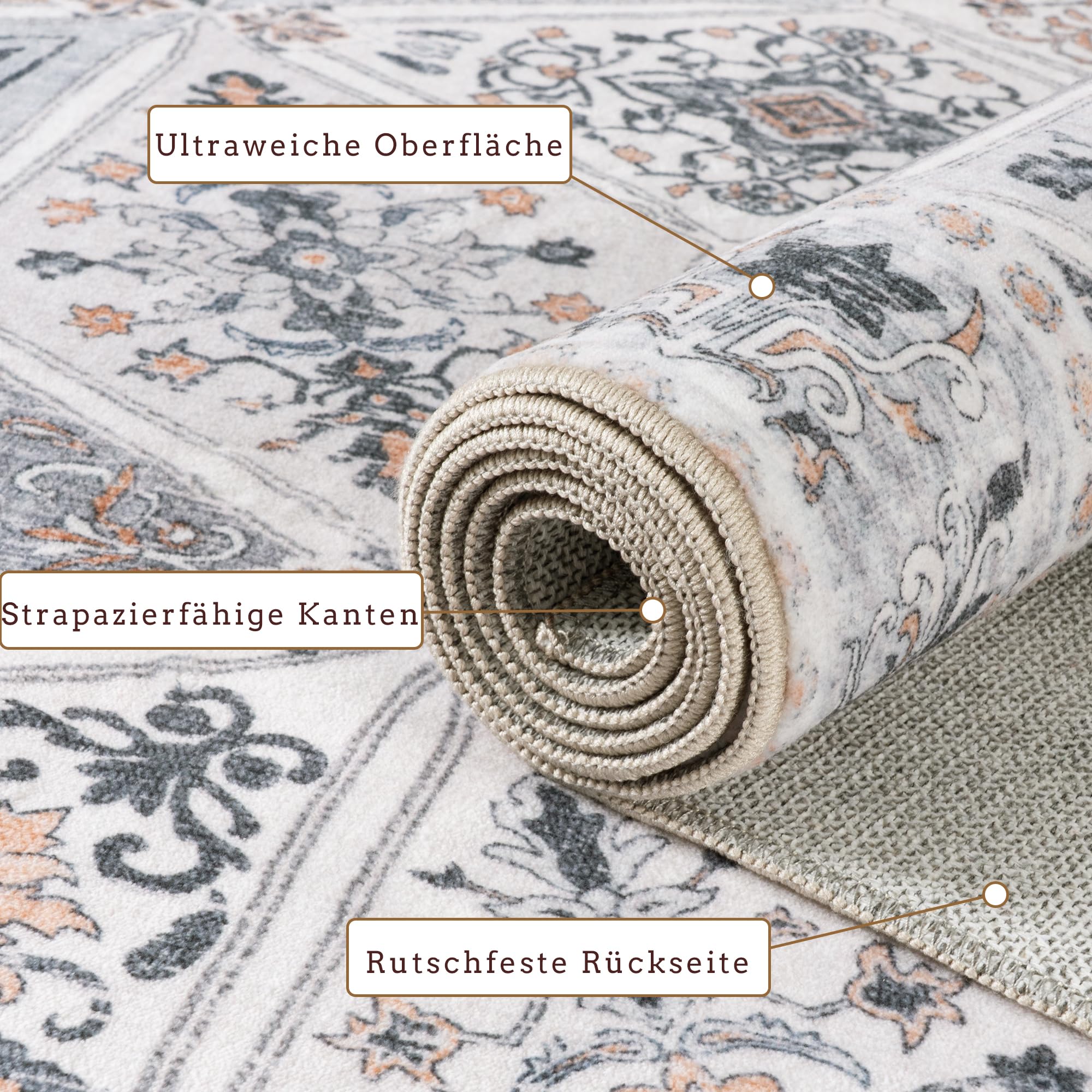 Beige Großer Vintage Kurzflor Teppich Wohnzimmer, 200x300 cm | Boho Waschbarer Teppich, Rutschfester Schlafzimmer Teppiche, Geometrisch Rauten Muster Carpet für Esszimmer Büro Küche